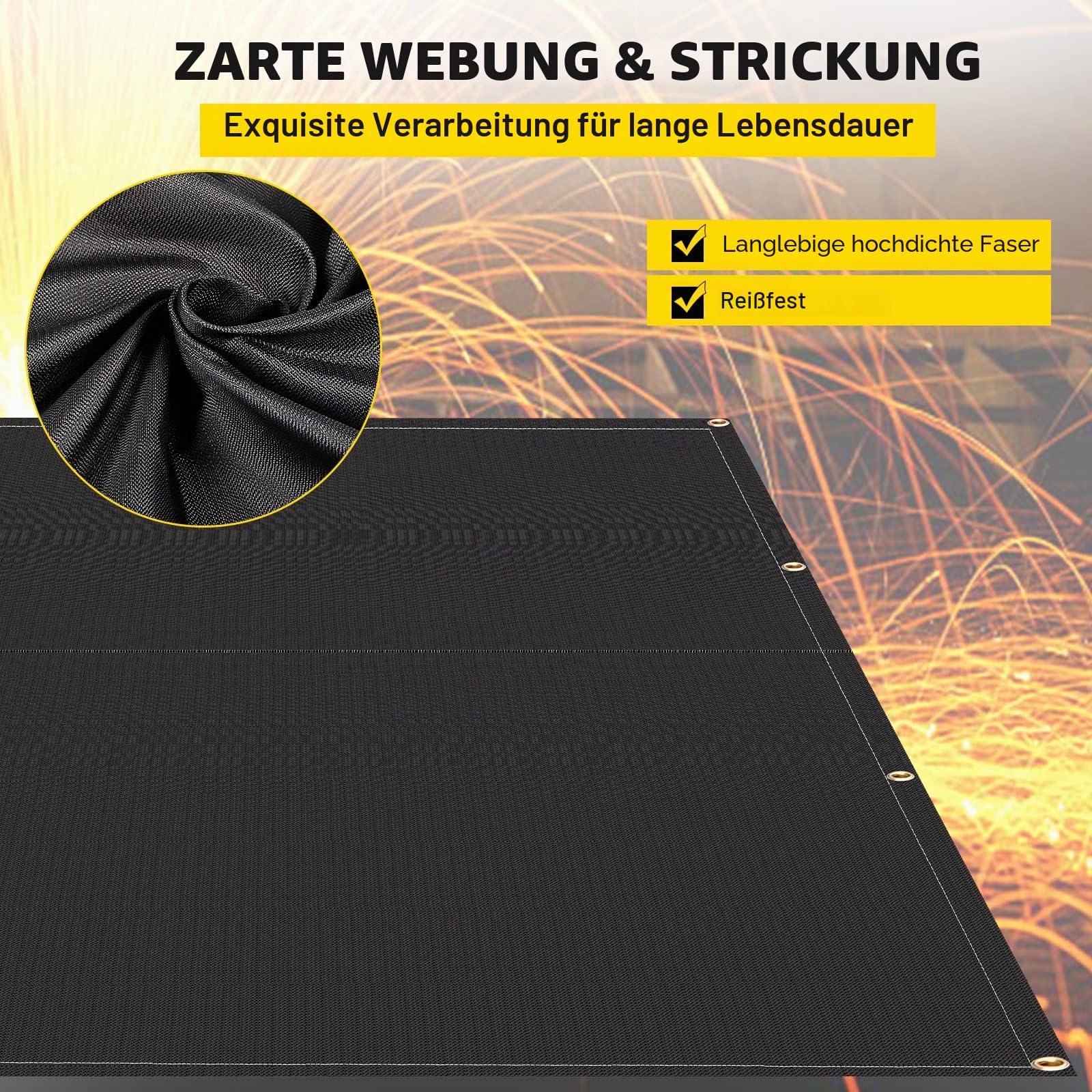 VEVOR Schweißschutzdecke, 2er-Pack Schweißdecken, 2,44 x 3,05 m Feuerlöschdecke, 1022 °F flammhemmende Decke, schwarze Feuernotfalldecken, feuerhemmende Glasfaserdecke mit 12 Messingösen