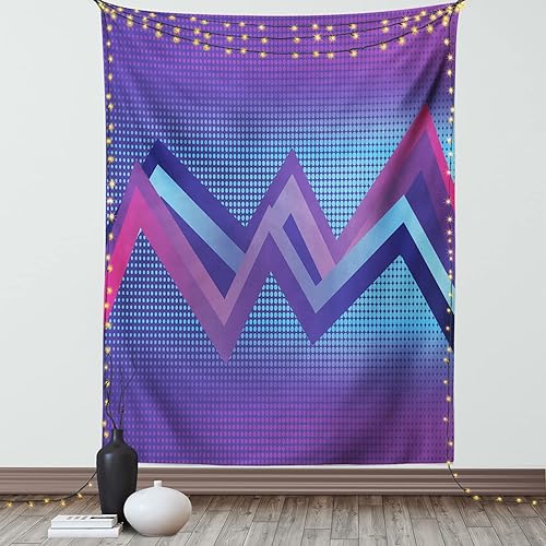 Ambesonne Synthwave Tapestry, Abstract Halftone Inspired Dos with Colorful Retro Zigzags Graphic, Wall Hanging for Bedroom Living Room Dorm Decor,