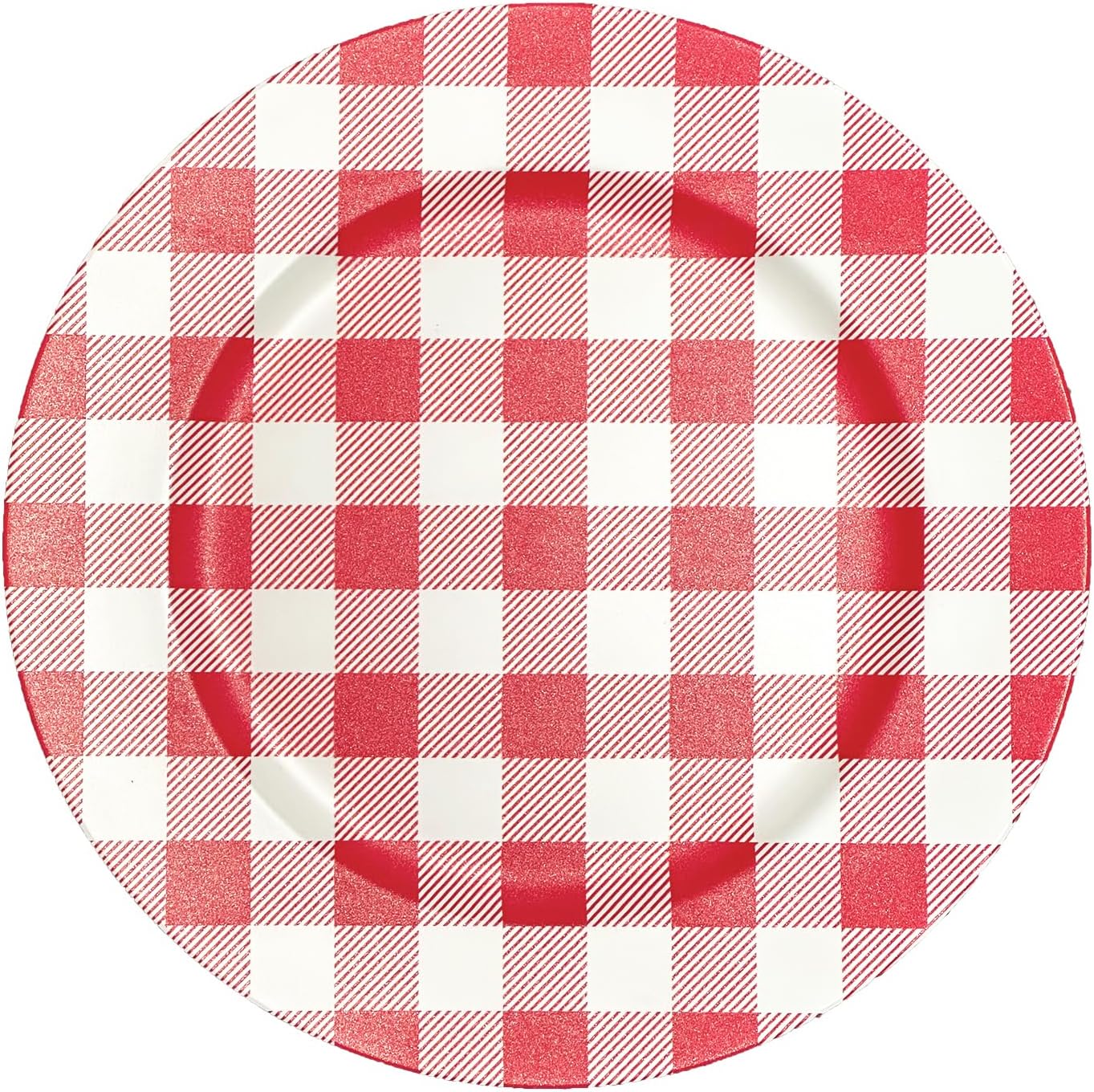 Henilosson Round 13 inch Charger plate - red and white Checkered Design Plate Charger - Christmas and New Year Placemat (6, red+white) 6 red+white