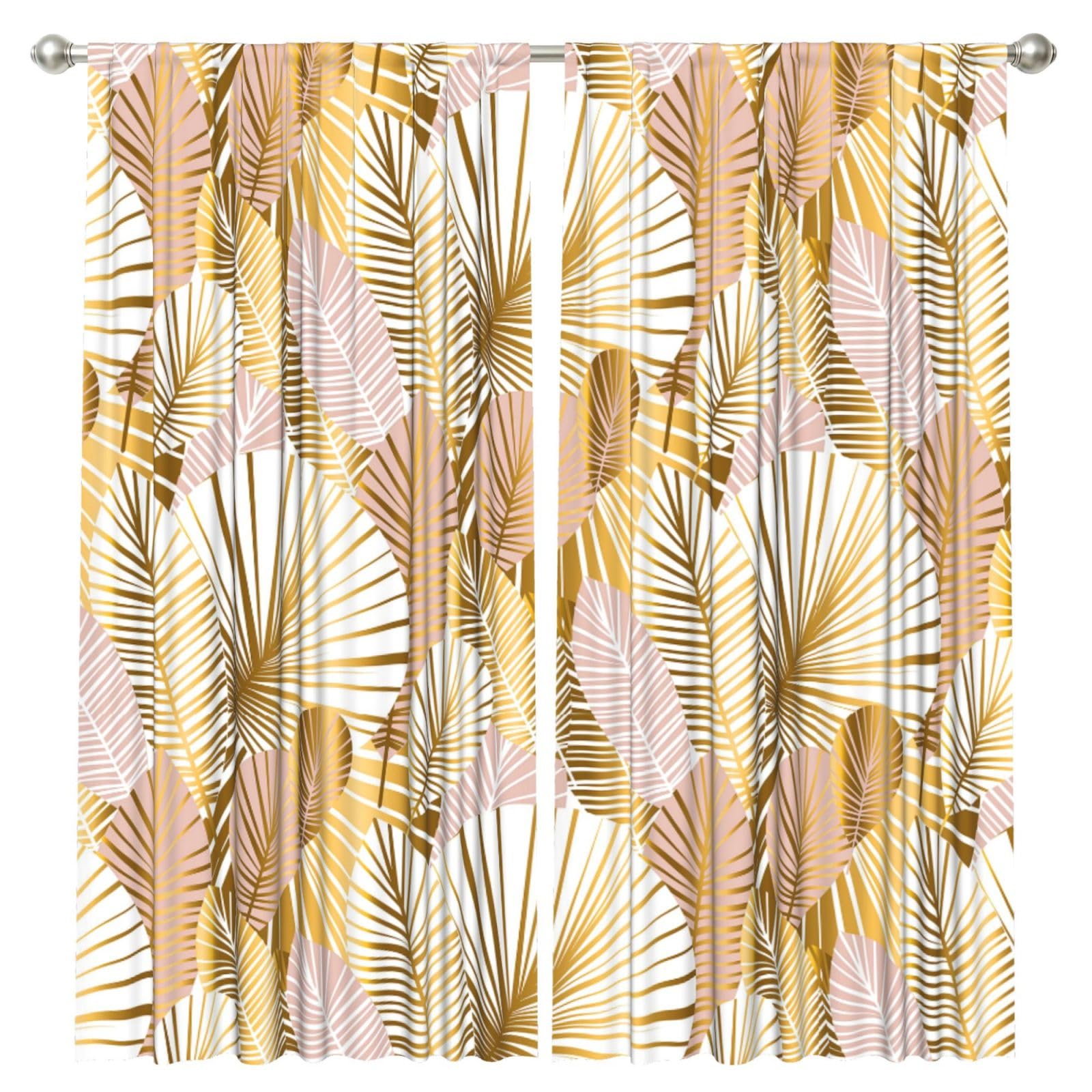 InOmak Tropical Plant In Golden, 2 Panels Window Curtains 52 x 84 Inch Blackout Curtains for Living Room Bedroom