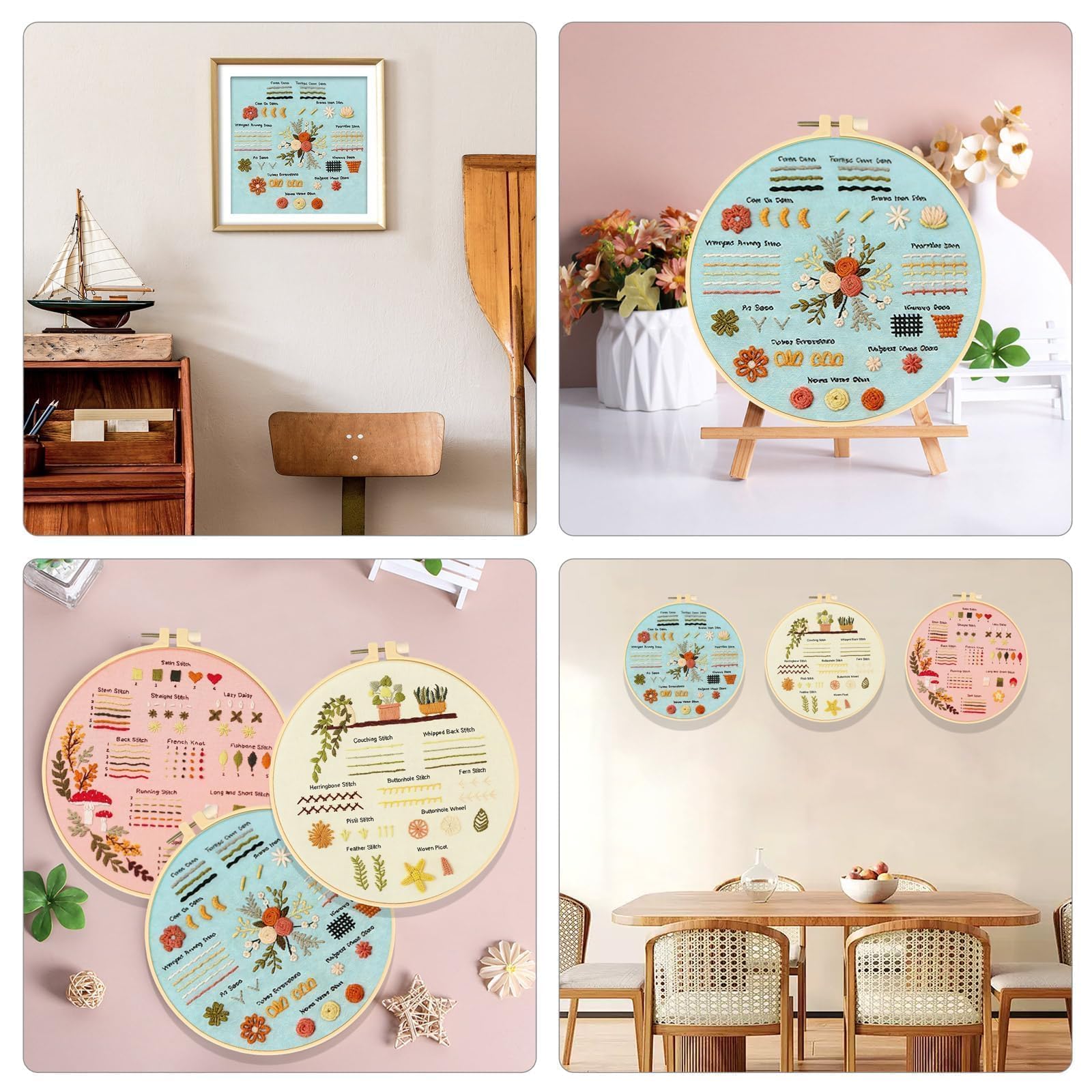 EEEKit 3PCS Sticken Set für Anfänger, Kreuzstich Stickerei Starter Set mit 28 Stichen Lernanleitung und Garne, Nadeln und Stickrahmen für Erwachsene