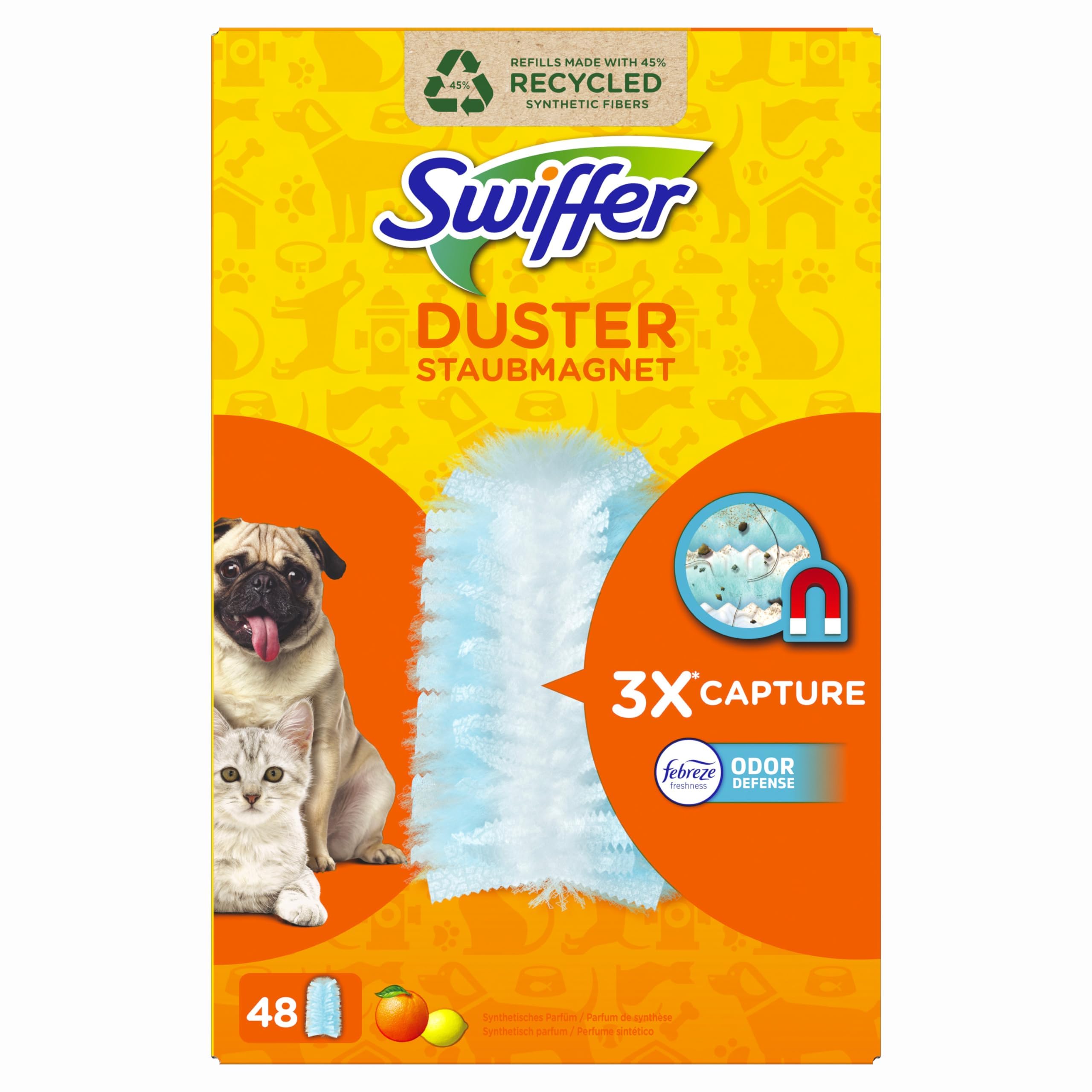 Swiffer Duster Staubwedeln, 48 Daunen, fängt Staub und Schmutz auf, erreicht die schwierigsten Stellen des Hauses, Daunendecken mit 33% recycelten Fasern
