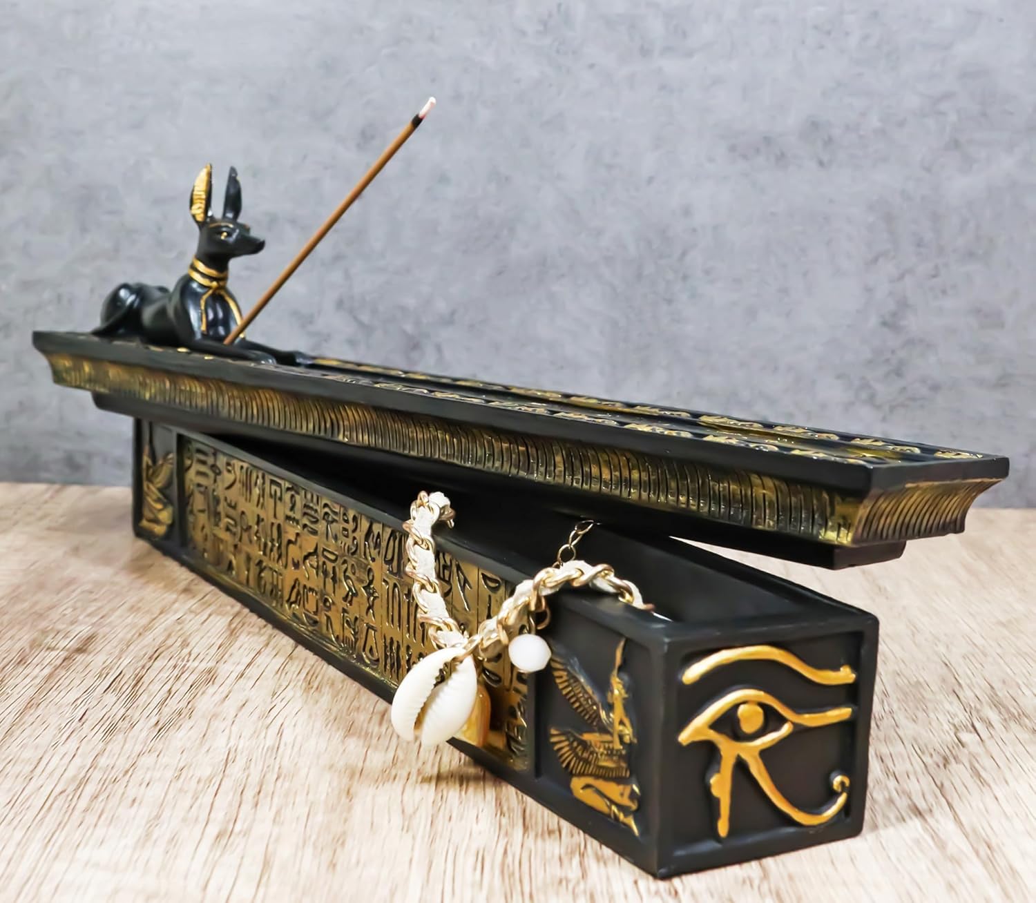 Ebros Gift Egyptian God of The Dead Anubis Jackal Dog Incense Burner and Storage Box Holder Sculpture Home Fragrance Accessory Egypt God of Afterlife and Mummification Usher of The Dead Figurine