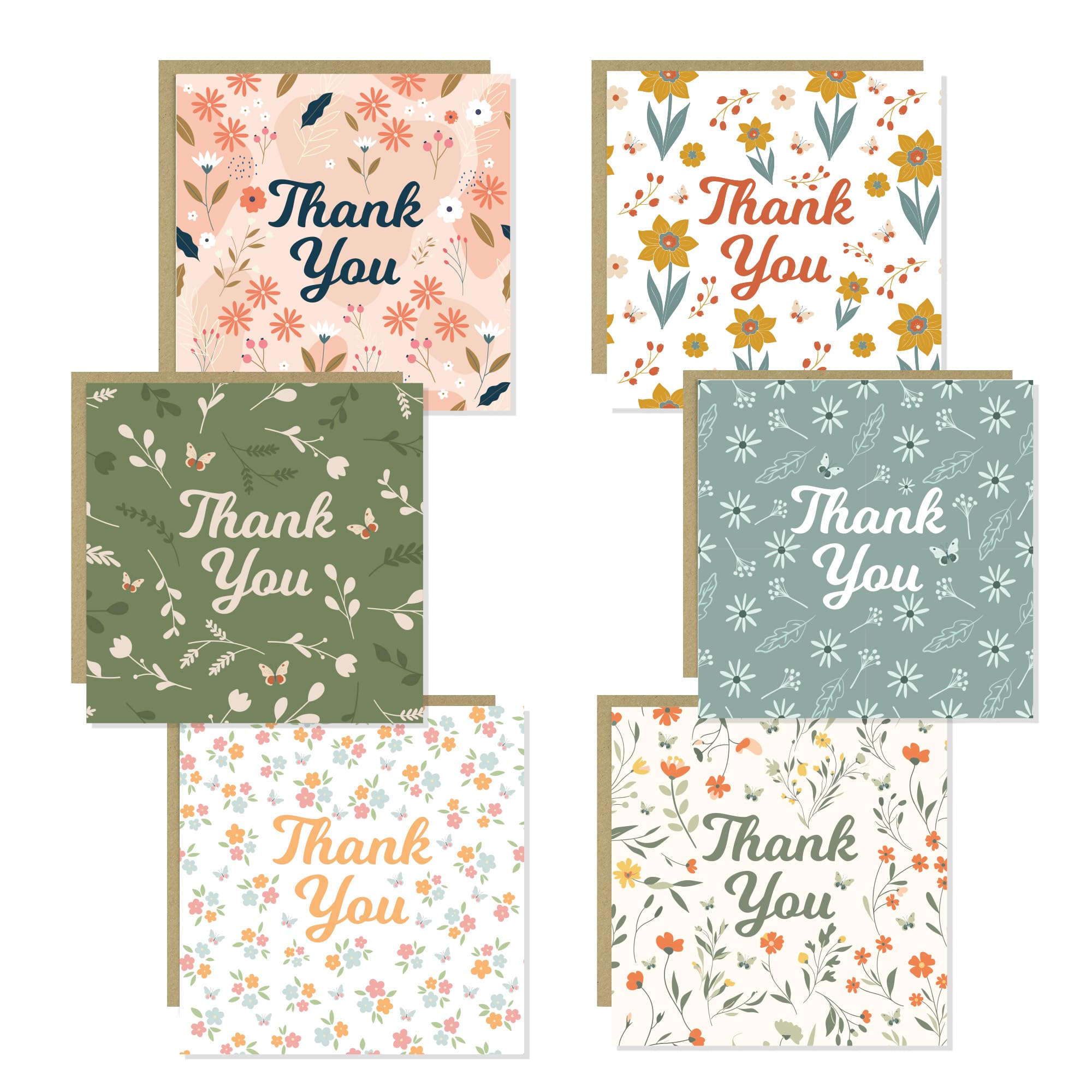 RED OCEAN Thank You Cards Pack of 6 with Envelopes – Luxury Floral Greeting Cards, Thank You Appreciation Card For Colleagues Teachers Volunteers Nurses 145x145mm With Kraft Envelope