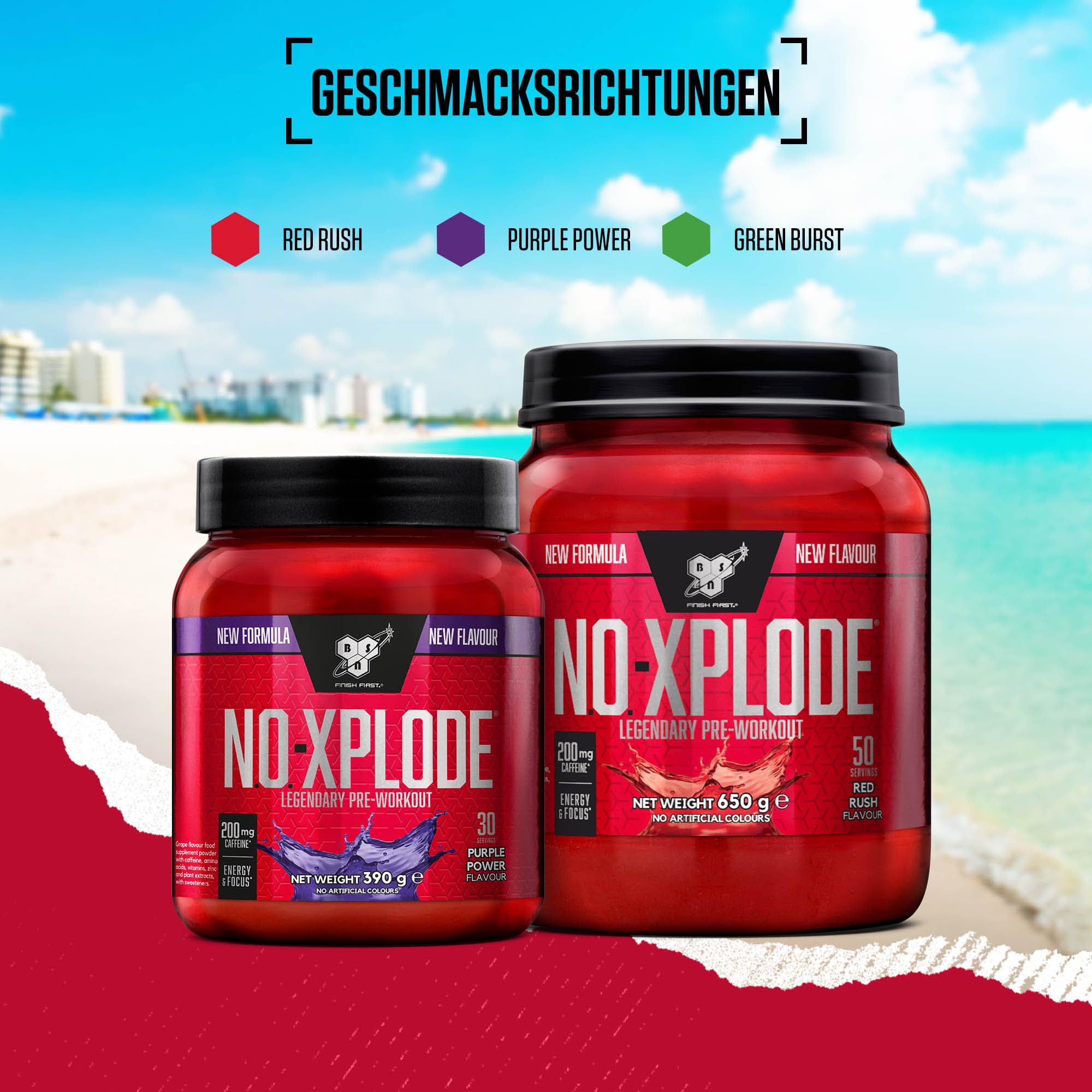 BSN Nutrition N.O.-Xplode Pre-Workout Pulver Nahrungsergänzungsmittel, mehr Energie und Konzentration mit Koffein, Aminosäuren, Vitamin C und Zink, Geschmacksrichtung Green Burst, 50 Portionen, 650 g
