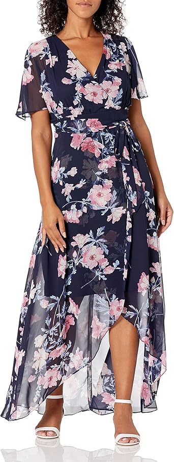 Jessica Howard Women's Maxi Dress with High Low Wrap Skirt and Tie Sash :  Clothing, Shoes \u0026 Jewelry