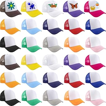 30 Pcs Kids DIY Sublimation Trucker Hats Mesh Baseball Caps Adjustable Trucker Cap for Boys Girls Outdoor
