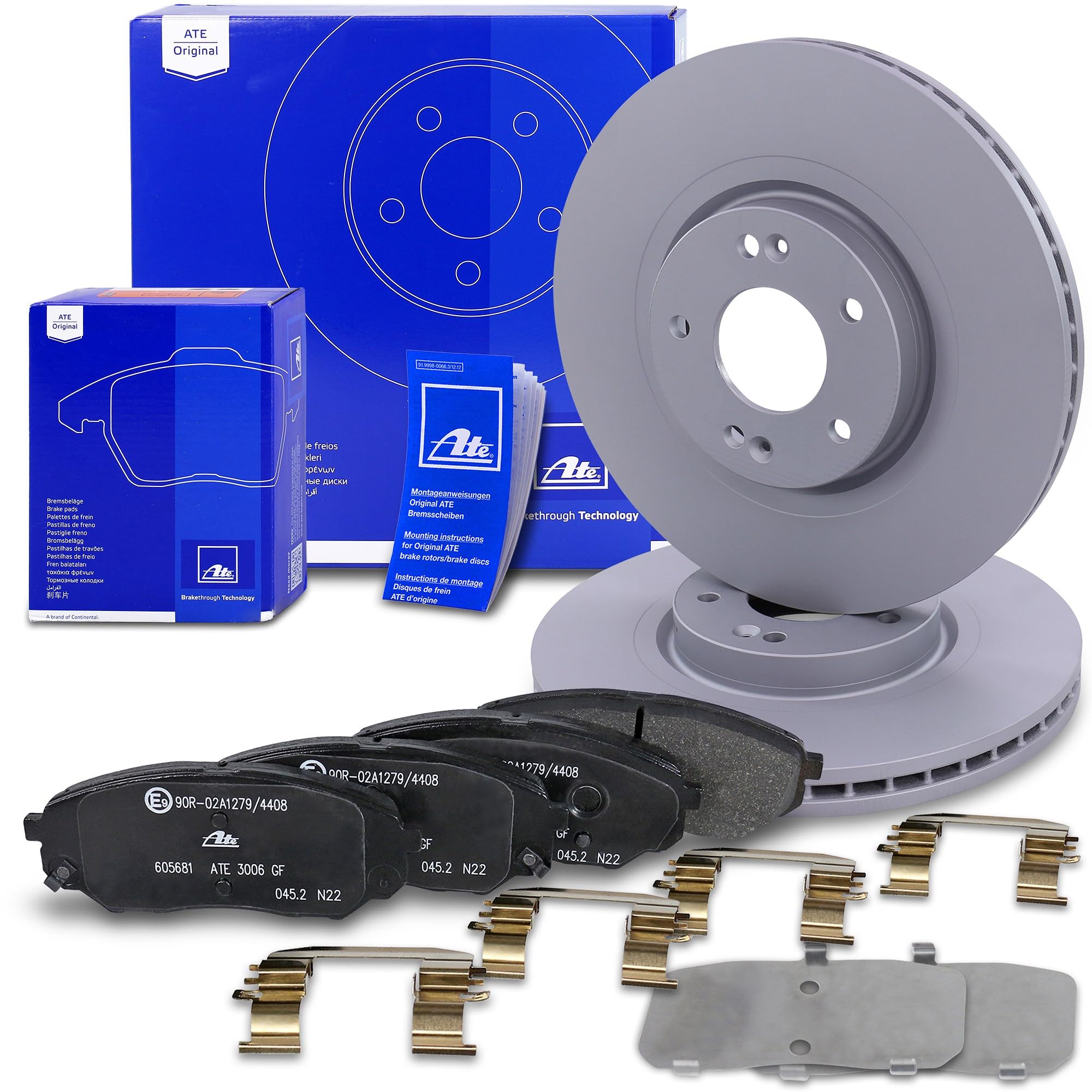 ATE Bremsenset Vorderachse inkl. Bremsscheiben vorne Ø 321 mm belüftet und Bremsbeläge vorne Kompatibel mit HYUNDAI SANTA FE 4 (TM, TMA), SANTA FE 4 Kasten/SUV (TM), KIA SORENTO 3 (UM)