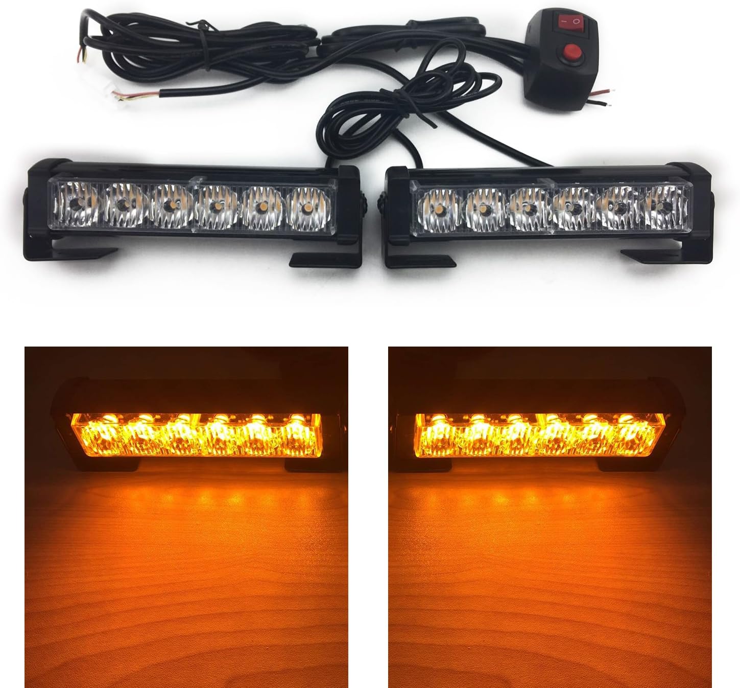 TASWK 6 LED Daytime Running Lights Warning Strobe Lights for Trucks Cars Waterproof Emergency Light Amber