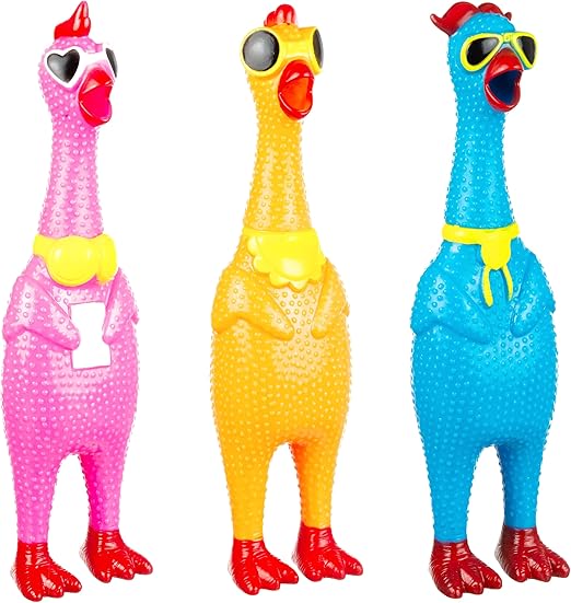 3pc Silly Screaming Chicken Set - Tactile Squeaky Chicken Squeeze Toy for Fun and Entertainment - Rubber Chickens That Squeak Screaming Chicken Toy Value Pack