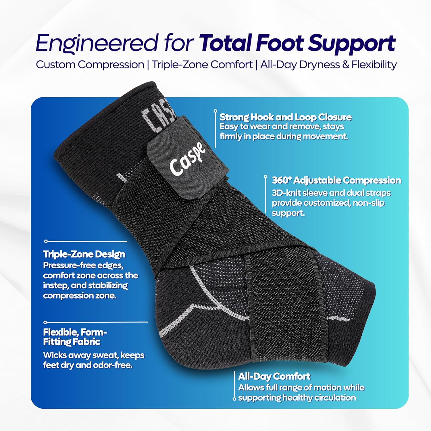 Caspe 2 Pack Ankle Brace for Men & Women, Ankle Wrap with Adjustable, Removable X-Strap, 3D Knit Compression Sleeve, Compression Socks for Plantar Fasciitis, Arch Support (Black, Large)