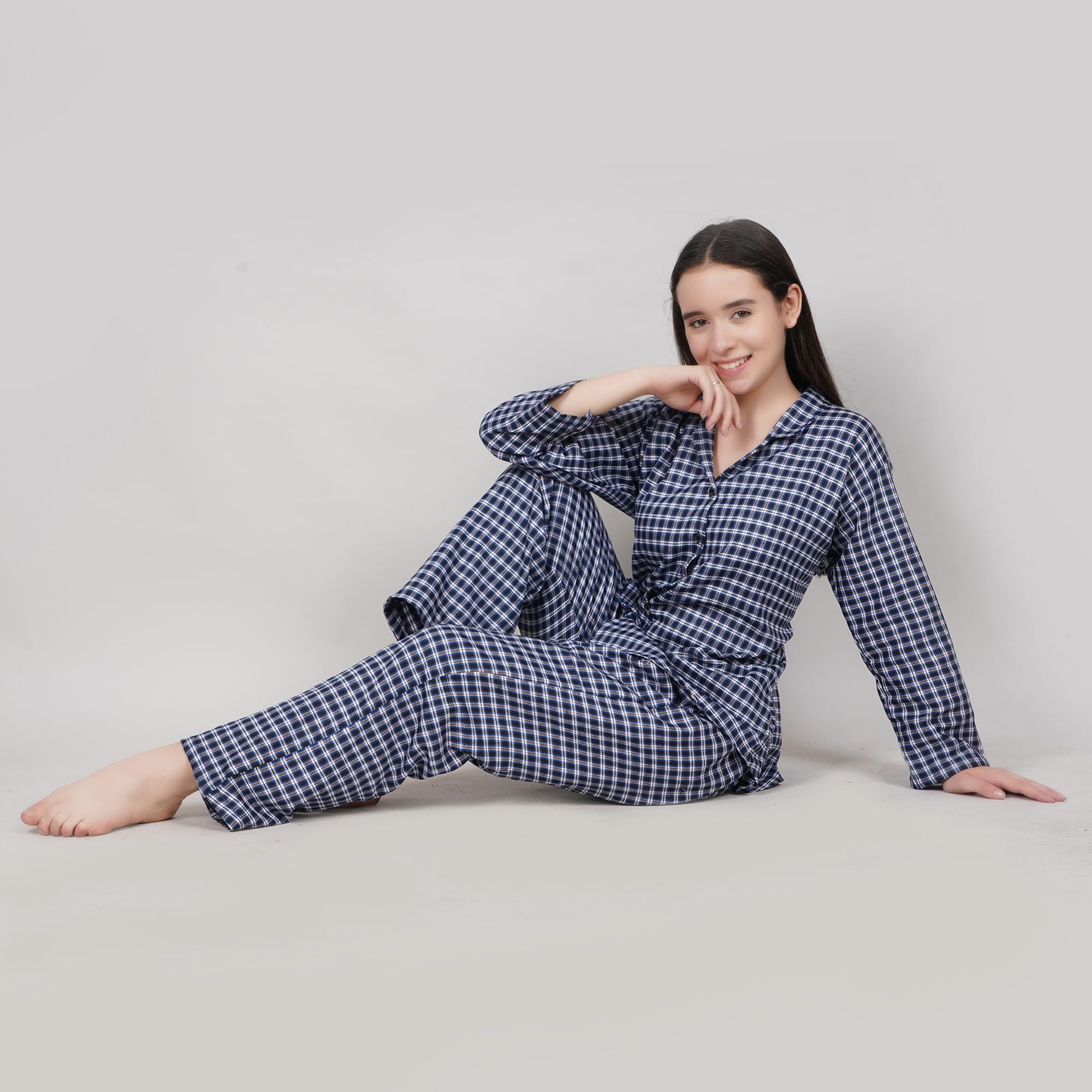 HOUSE OF MD Women's Woollen Full Sleeve Night Suit with Lapel Collar (Blue, XL) - Image 6 thumbnail