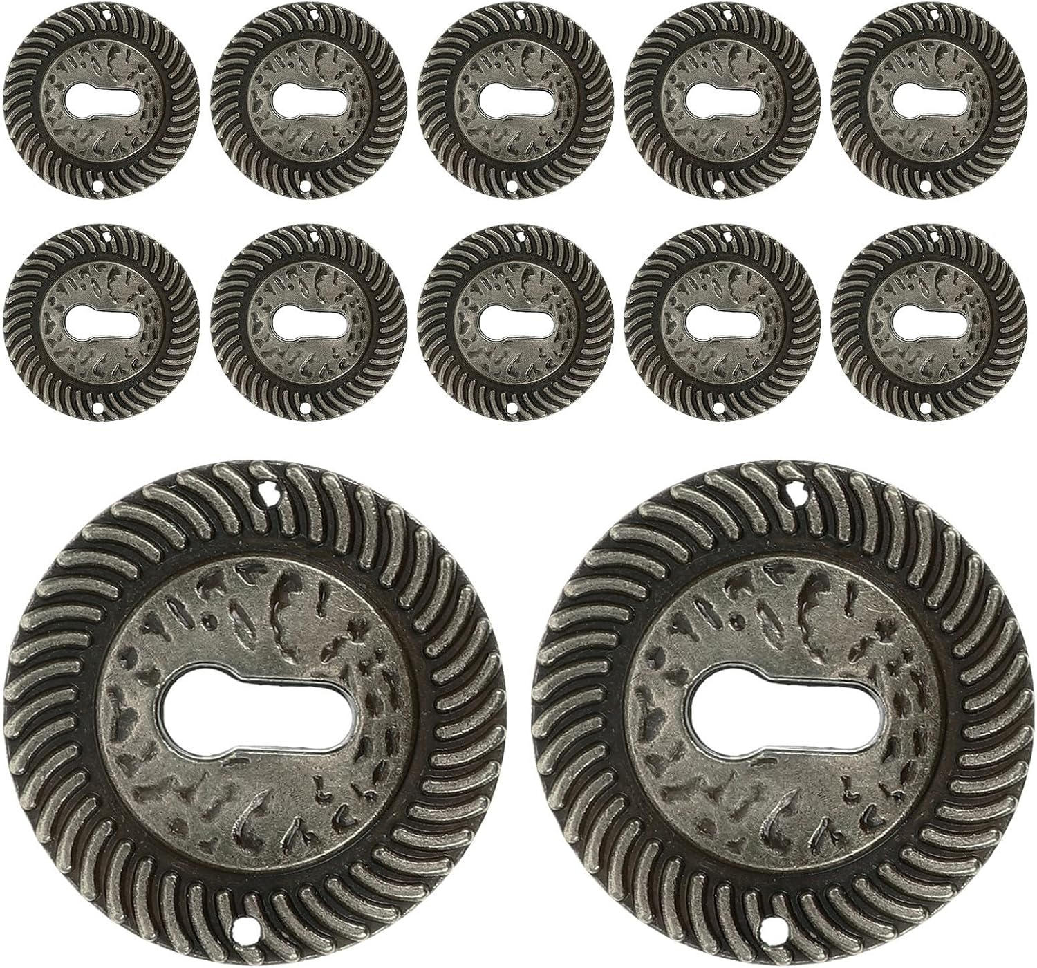 Keyhole Cover Plate with Versatile Decoration 12pcs Round Zinc Alloy Vintage Coffee Color Decorative Keyhole Mounting Plate for Doors and Trunks