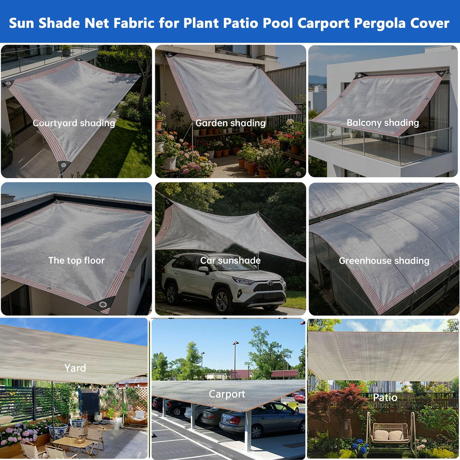 Red de Malla Sombra Aluminio 99% Reflectante Toldo Tela de Protección Solar | Vela de Sombra Toldo Térmico con Ojales,Cubierta de Tela de Bloqueo Solar para Coches Perros Balcón Jardin Terraza(1x7m)