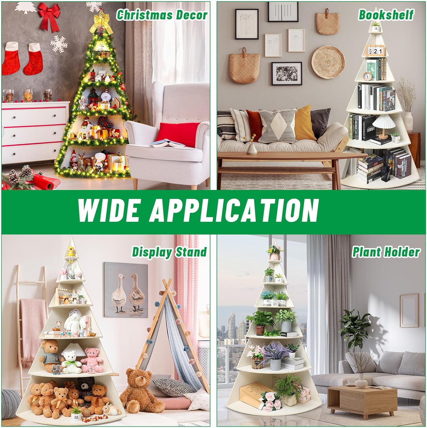 6 Tier 6ft Christmas Village Display Stand Christmas Tree Corner Shelf Large Wood Platform Bookshelf for DIY Living Room Bedroom Home Office Decor