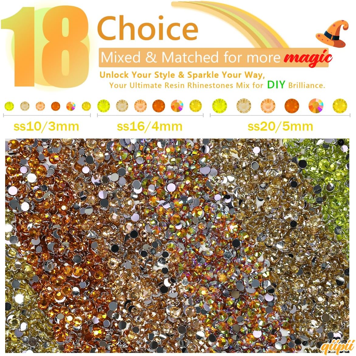 6 Bags Colorful Champagne & Yellow Series Resin Rhinestones for Bedazzling Crafting 3mm 4mm 5mm Mix Flatback Stones Gems Diamonds for Nails Face Eyes Makeup DIY Crafts Tumblers Bottles Clothes - Image 2