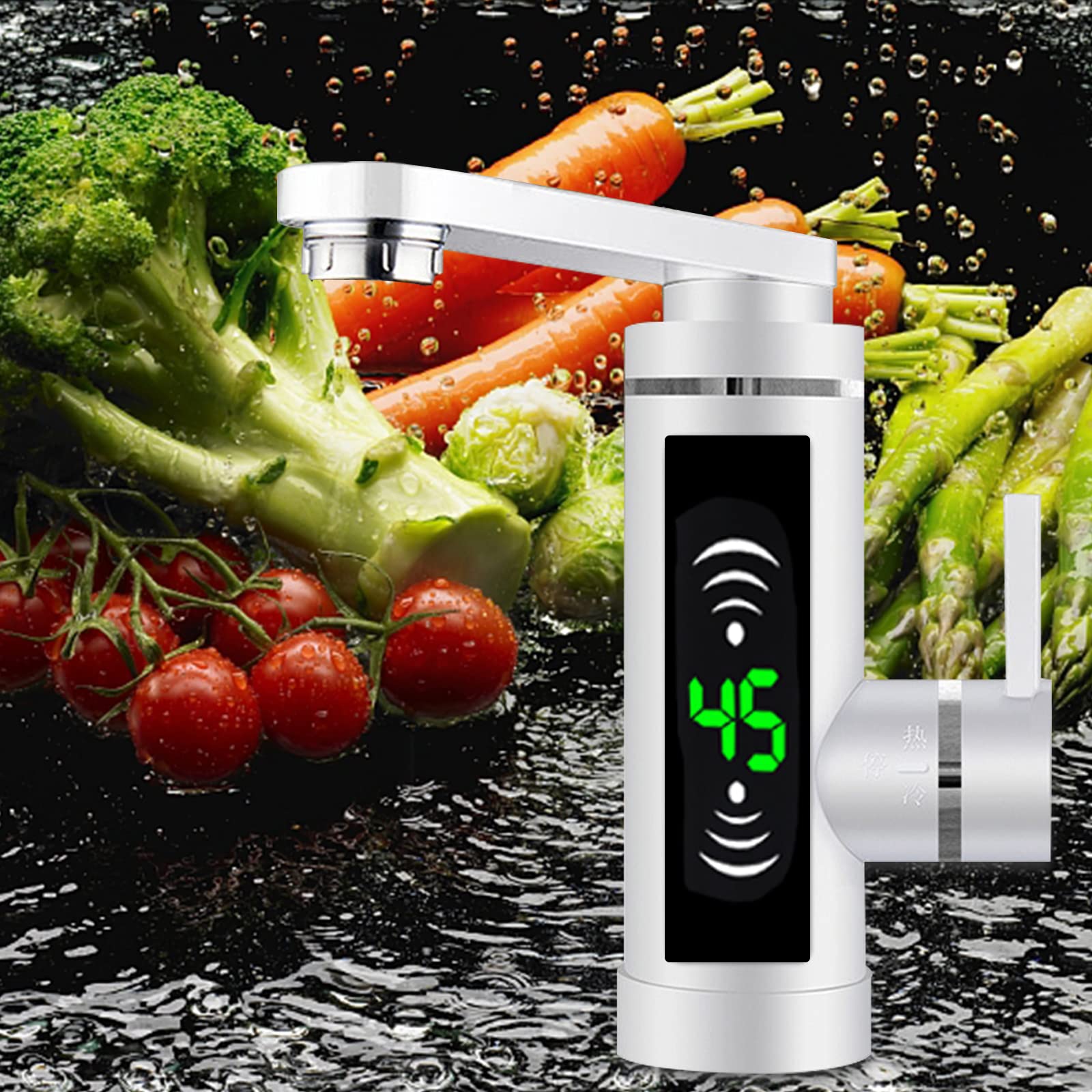 Calentador de agua eléctrico de 3300 W, grifo eléctrico con calentador de agua LED, grifo de cocina, adecuado para casa, hotel, restaurante y otros lugares (blanco)
