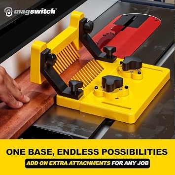 Magswitch Woodworking Starter Kit with 2 MagJig 150s, Reversible Featherboard & Universal Base - Switchable Magnetic Hold-Down for Table Saws, Router Tables & Jigs