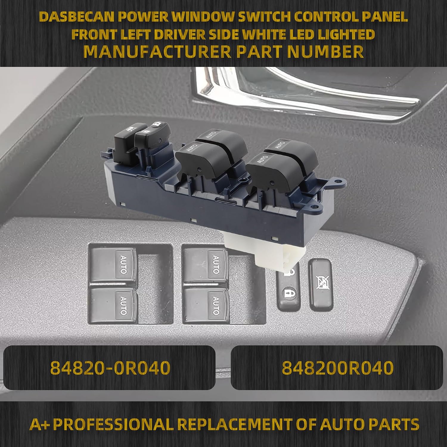 Dasbecan 84820-0R040 Blue LED Master Power Window Switch Compatible with Toyota Tundra 2015-2018 Left Driver Side Power Window Switch Replace 848200R040