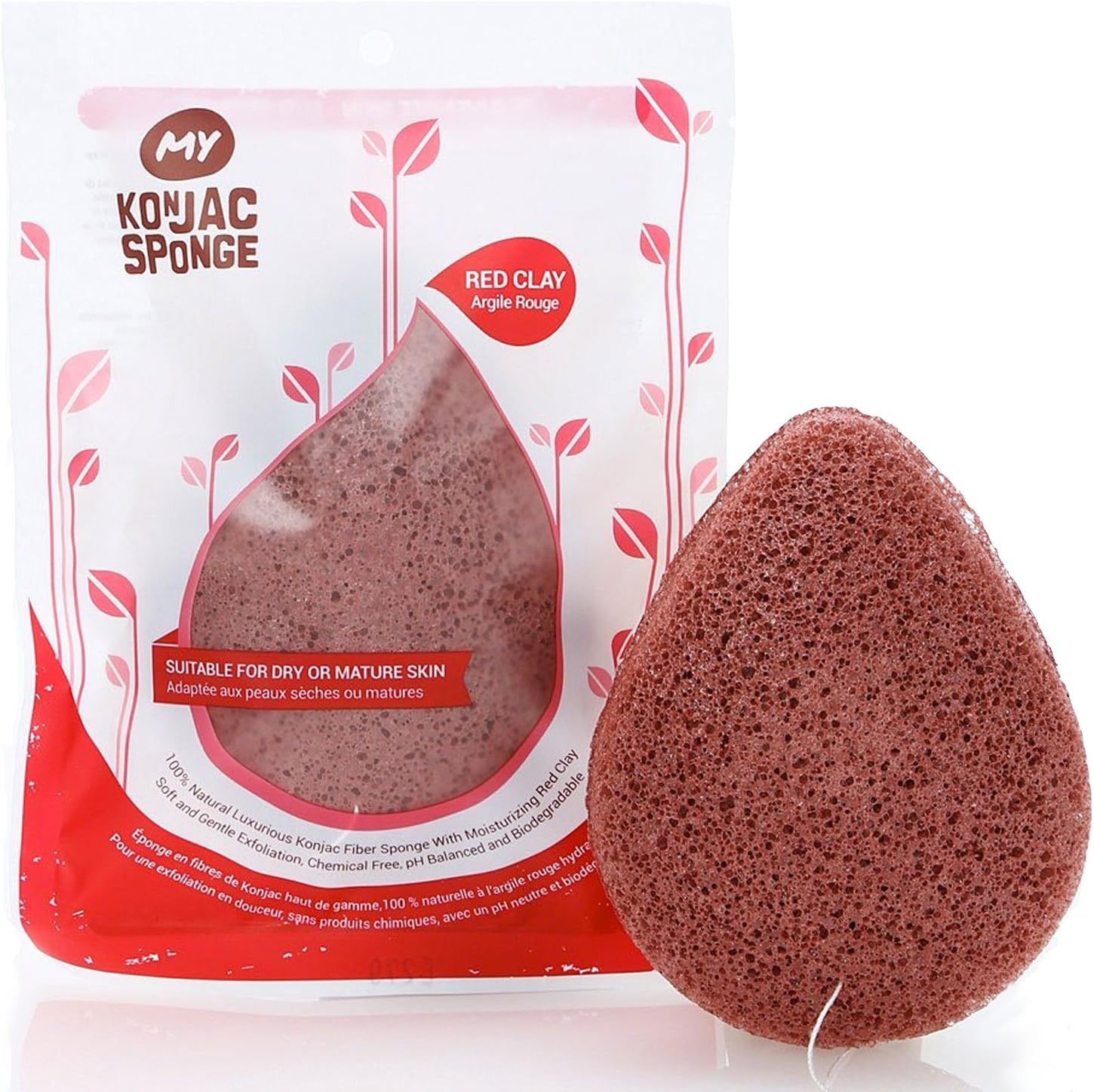My Konjac Sponge All Natural French Red Clay Facial Sponge for Dry or Mature Skin,SG_B00PCU8T9M_US