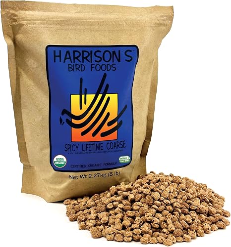 Harrison's Bird Foods Pepper Lifetime Coarse - Certified Organic, Non-GMO Formula for Medium to Large Birds - Premium, Nutrition for Long-Term Health, Vitality & Wellness - 5 lb Bag
