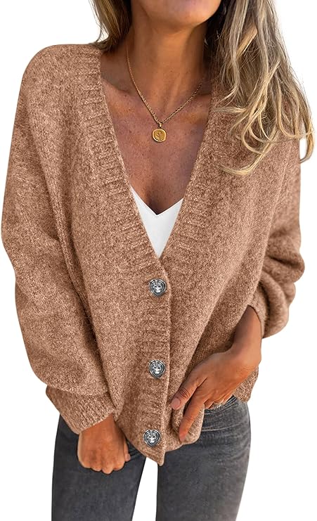 PRETTYGARDEN Cardigan Sweaters for Women Trendy Fall 2025 Long Sleeve Button Down Oversized Chunky Knit Sweater Outerwear