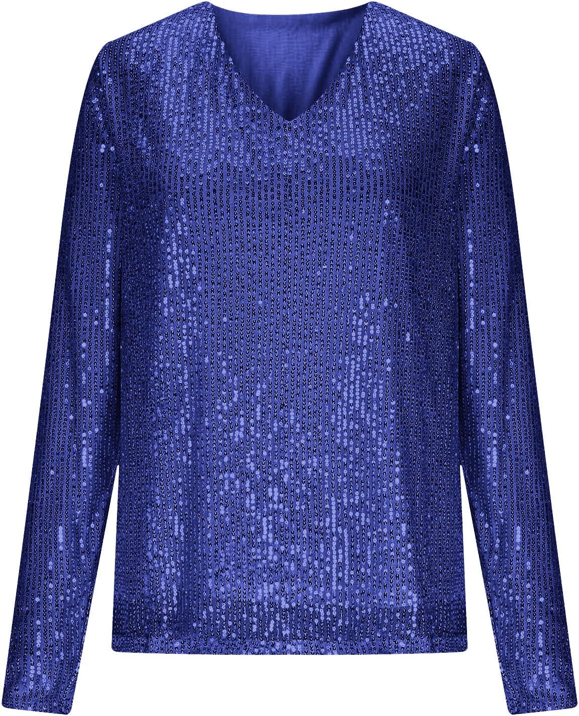 Sequin Tops for Women Long Sleeve V Neck Party Night Blouses Trendy Lounge Glitter Sparkly Dressy Shirts for Holiday - Image 4