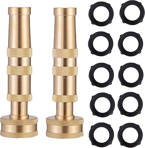 Boquilla de manguera de latón macizo de alta calidad, giro ajustable, diseño resistente de 4 pulgadas con 10 arandelas de goma para manguera de