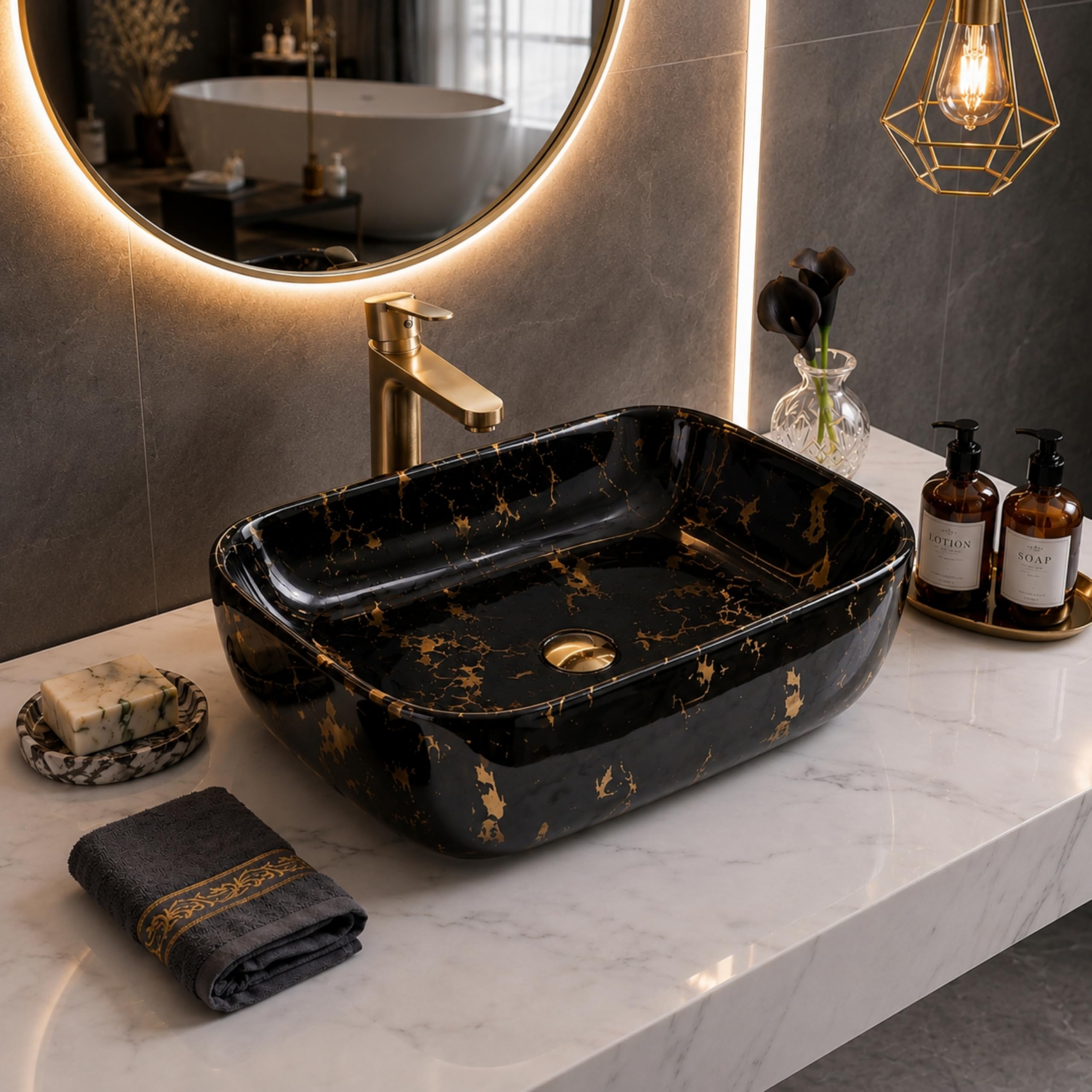 Reyal Grey Marble Wash Basin - Luxury Sink -8