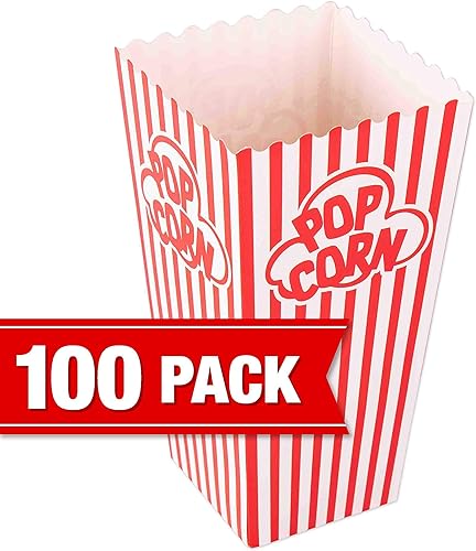 Miniatura 2 de GSM Brands Cajas de contenedores de palomitas de maíz (paquete de 100)  papel blanco y rojo a rayas  para cine en casa
