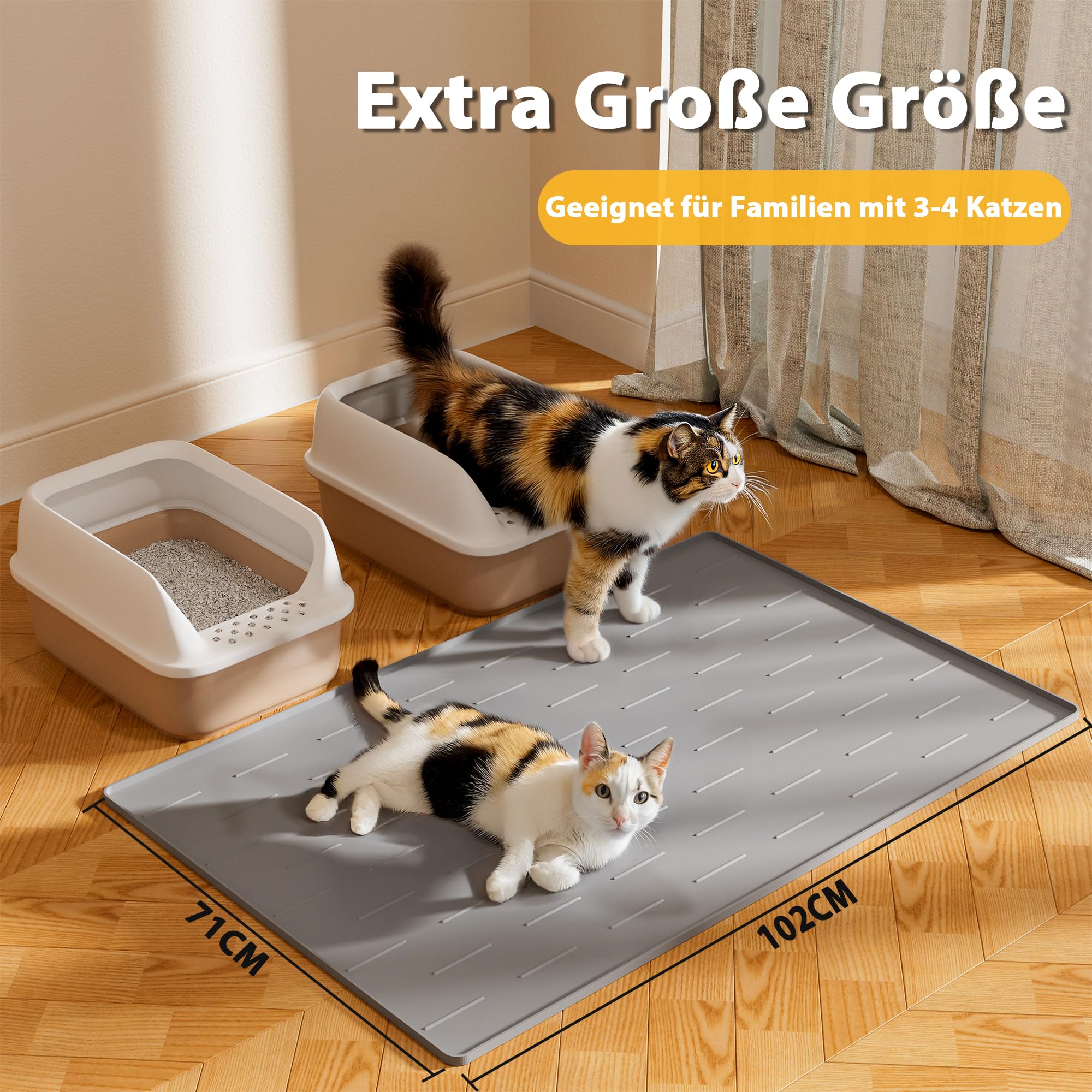 Pieviev Katzenklo Matte Groß XXL, 102x71cm Unterlage Katzentoilette Silikon | Rutschfest, Wasserabweisend, Katzenstreu Auffangmatte mit Erhöhtem Rand, Leicht zu Reinigen, Extra Gross, Hellgrau