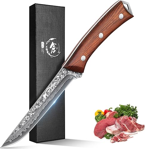 Miniatura 38 de ROCOCO Cuchillo japonés de Damasco – Cuchillos afilados para pelar frutas y carne, para el hogar, cocina, barbacoa, 5.3 pulgadas