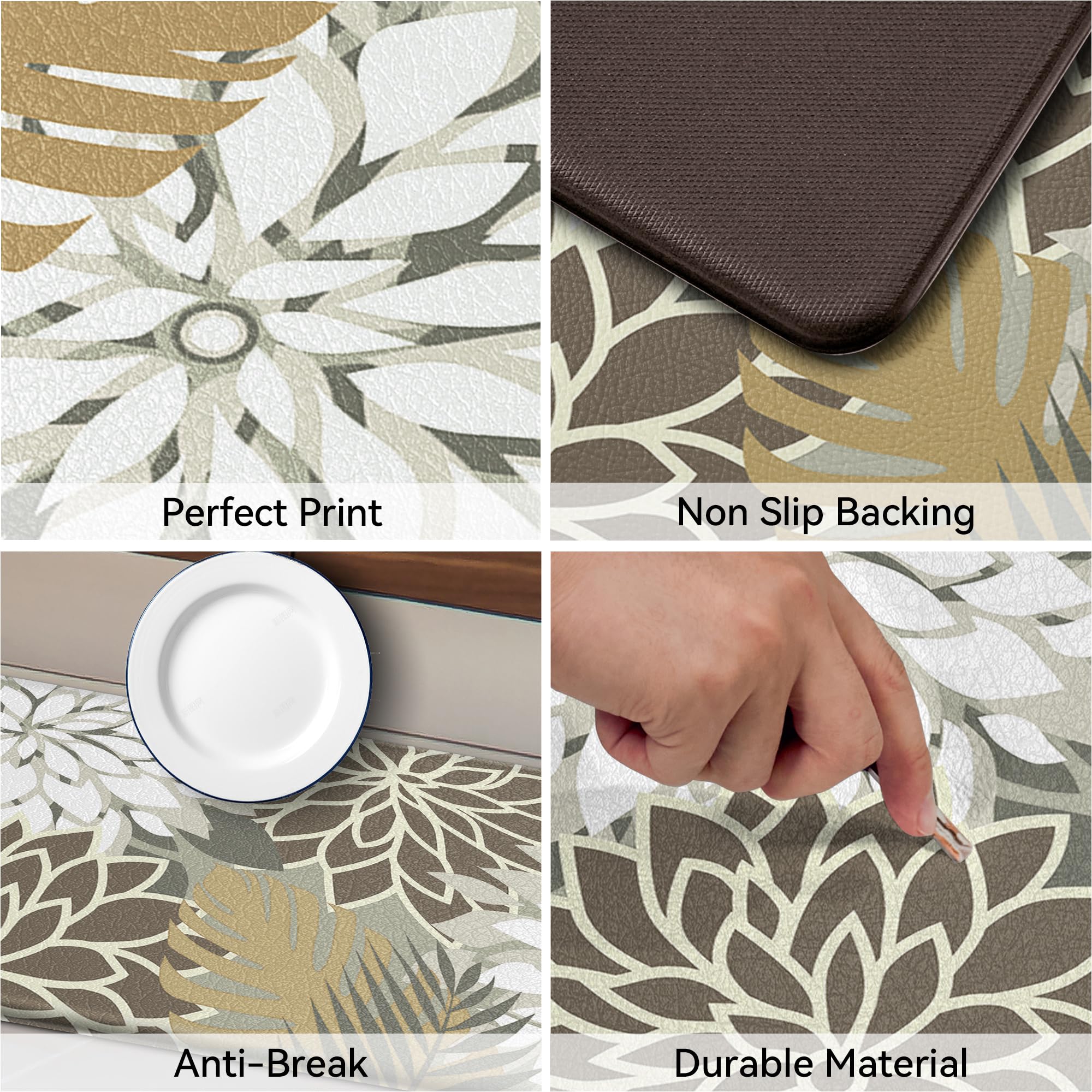 Arenarug Kitchen Mats for Floor 2 Piece Cushioned Anti Fatigue Kitchen Mats Waterproof Non Slip Kitchen Mat Rug Set Comfort Foam Standing Mat for Sink, Laundry, Office, Black White: Brown White 17.3"x30"+17.3"x59"-0.4 inch