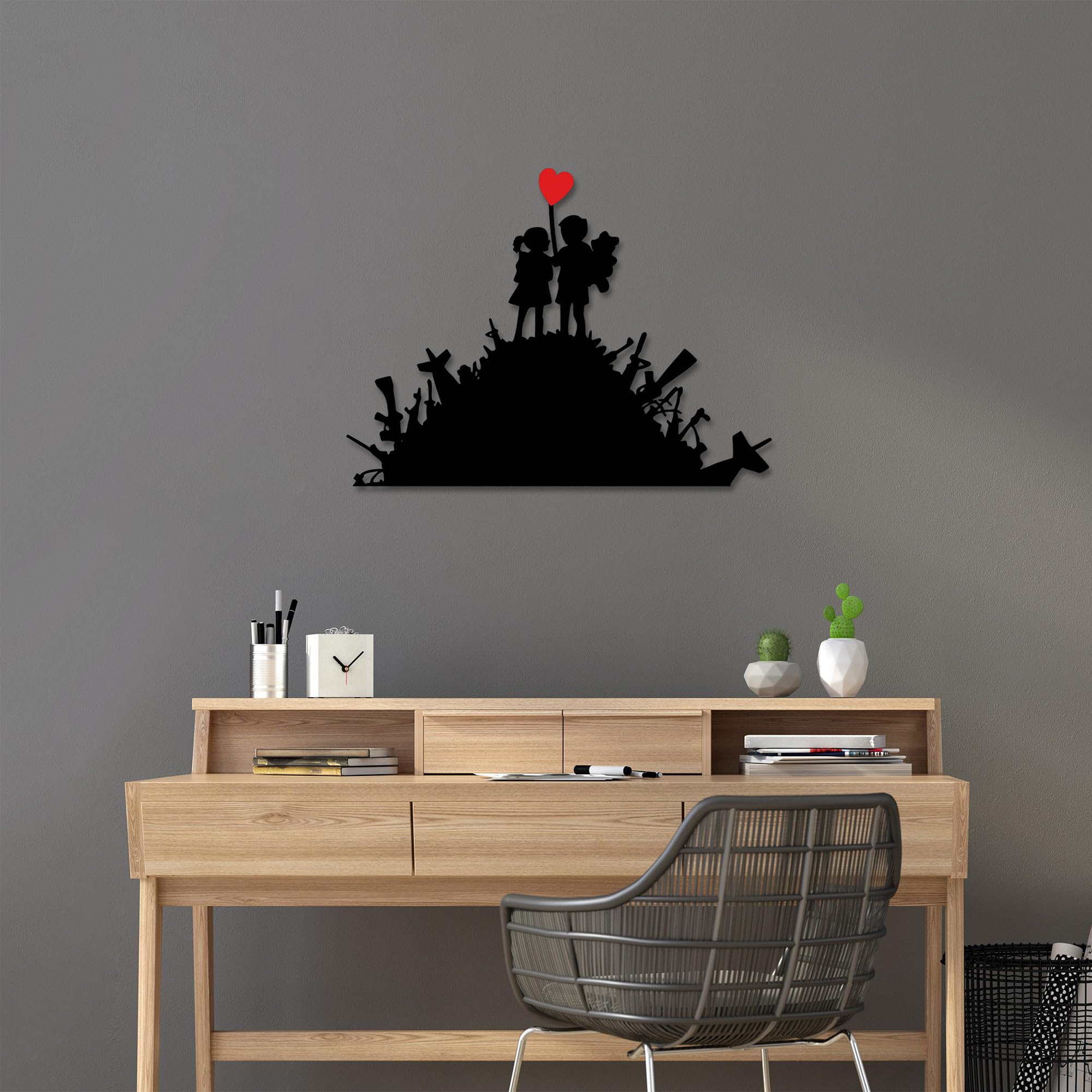 Stylish Decorative Metal Wall Accessory, 52 x 70 cm, 100% Metal (1.5 mm), Black & Red, Easy Wall Mounting, Perfect for Modern Home Decor