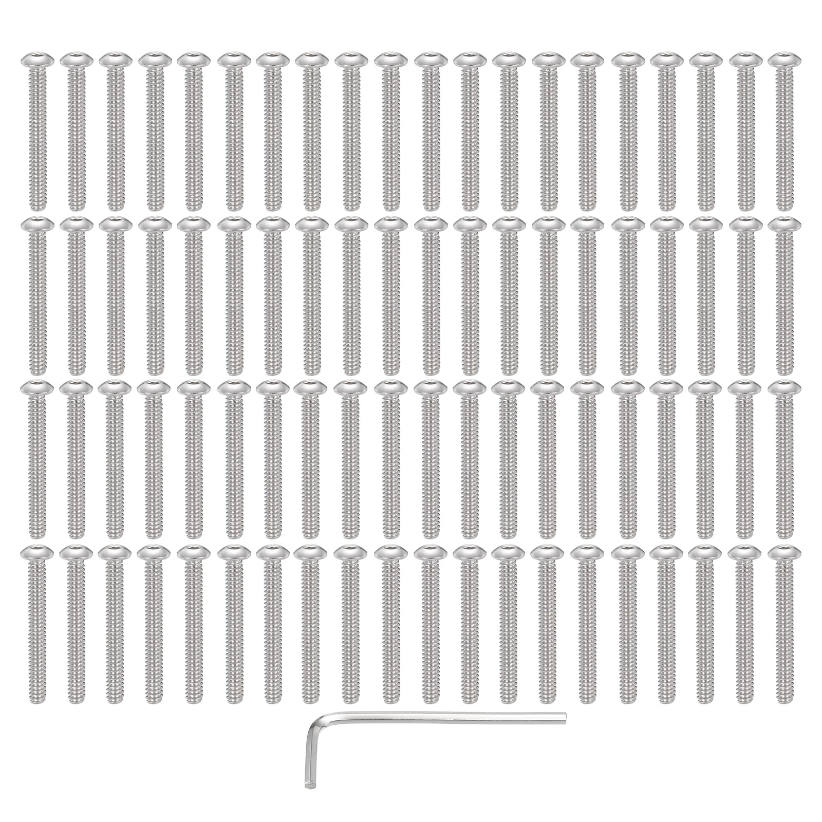 M METERXITY 50 Pack #6 32 x 1-1/4" Button Head Socket Cap Bolts Screws, 304 Stainless Steel 18-8 Bolts with Hex Spanner Socket Head Screws for DIY, Furniture, Water Pump, Light Fixture,Silver — image 1