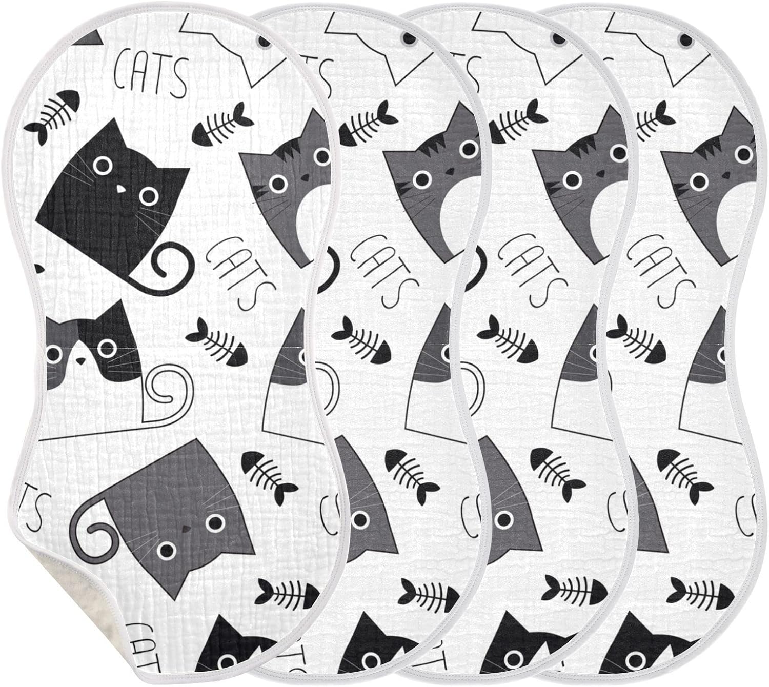 Cat Fish Skeleton Skull Muslin Burp Cloths for Baby 4 Pack 100% Cotton Baby Washcloths Bibs for Boy Girl