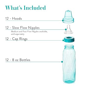 Evenflo Feeding Classic Tinted Plastic Standard Neck Bottles for Baby, Infant and Newborn, Pink/Lavender/Teal, 8 Oz, 12 Bottles