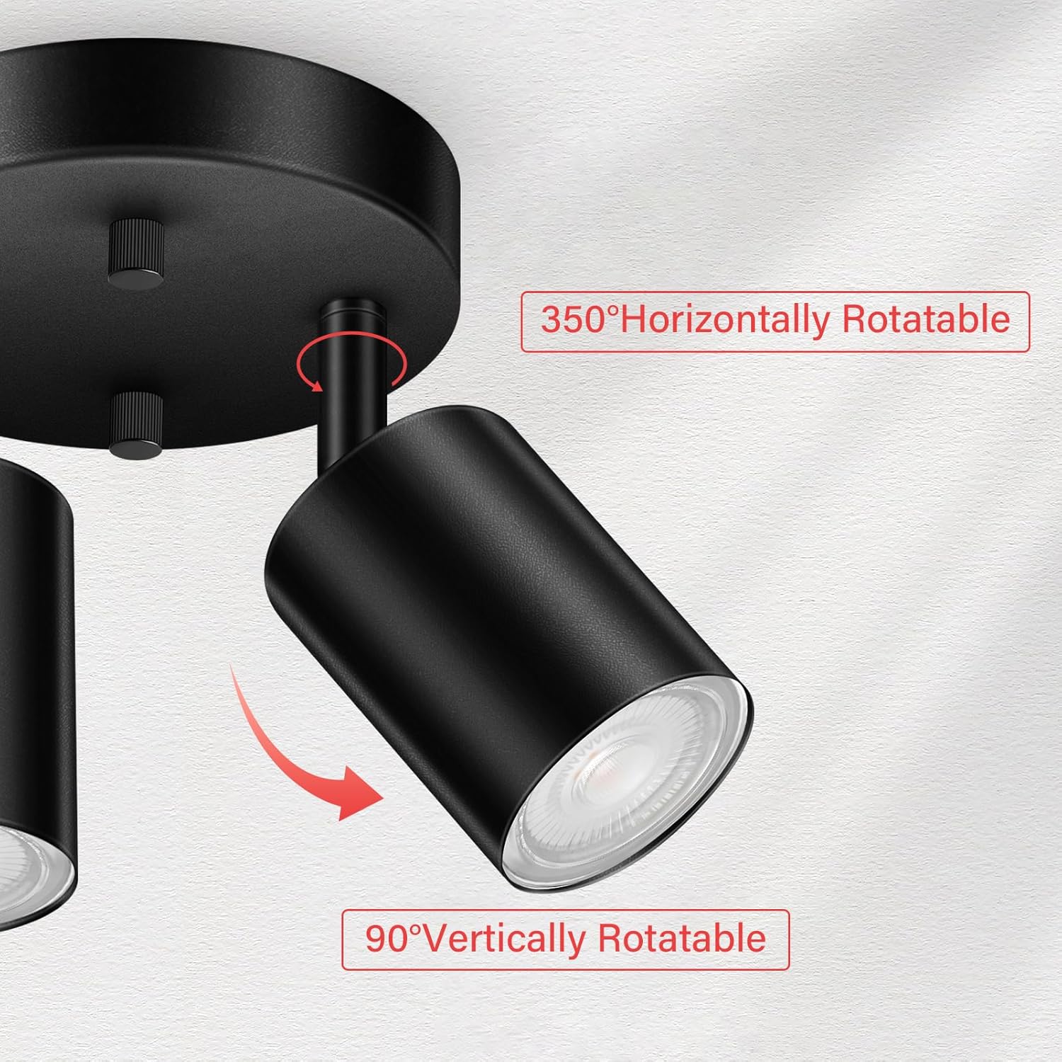 BoostArea LED 2 Light Track Lighting Kit, LED Track Lighting Fixtures, Black Round Ceiling Spot Lighting, Flexibly Rotatable Light Head for Kitchen, Living Room, Bedroom, GU10 Bulb Not Included