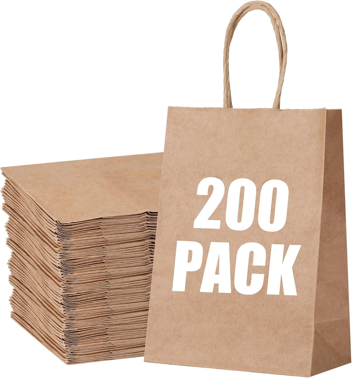 STOBOCTER 200Pcs Paper Gift Bags, 5.9"x3.15"x8.25" Gift Wrap Bags with Handles, Brown Kraft Paper Bags for Small Business, Paper Bags Bulk for Birthday Party Favors, Shopping, Grocery, Retail, Craft Brown-200Count