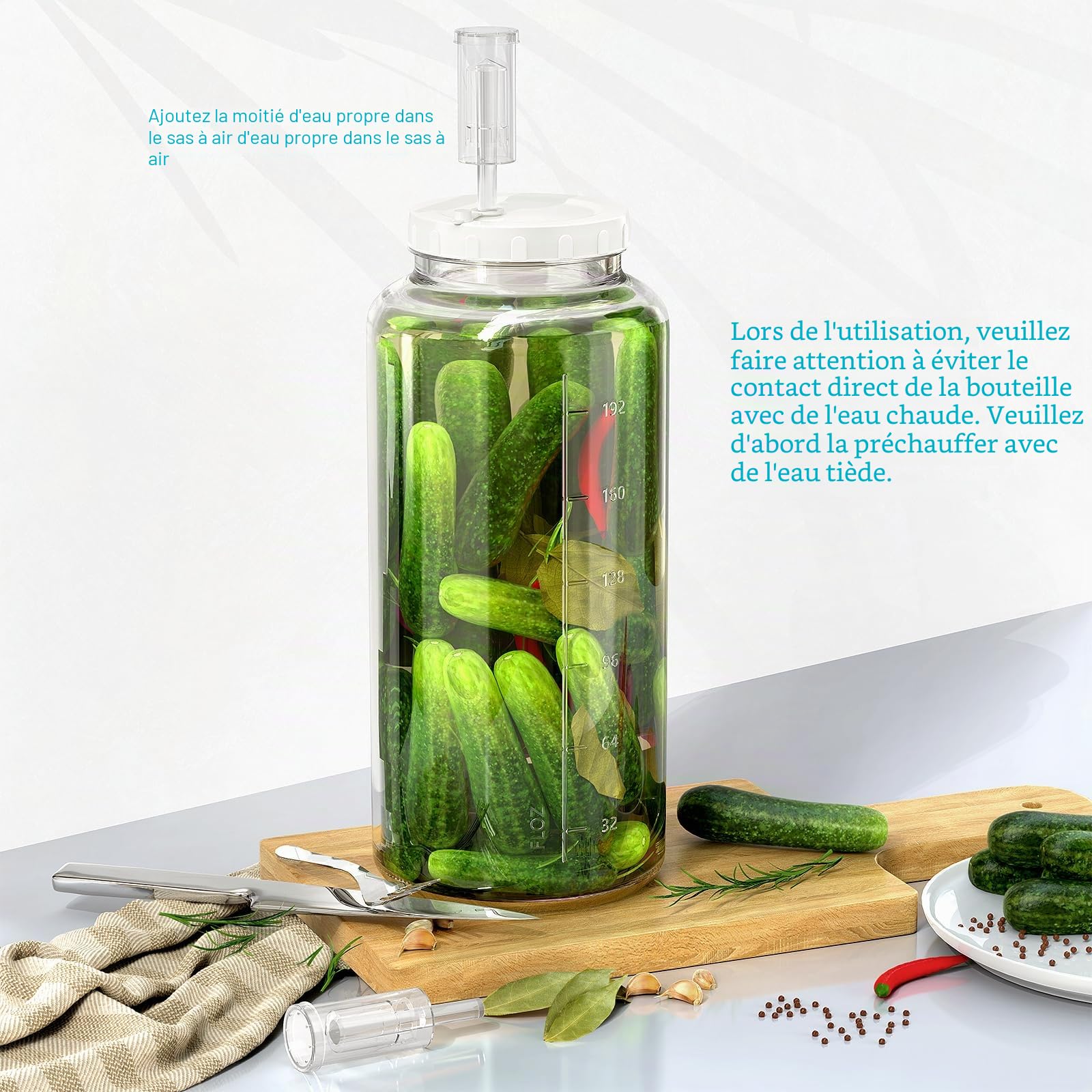 Absovetu Grand verre de fermentation de 7,6 l avec sas à air - Kit de démarrage pour kimchi, kombucha, kéfir, légumes