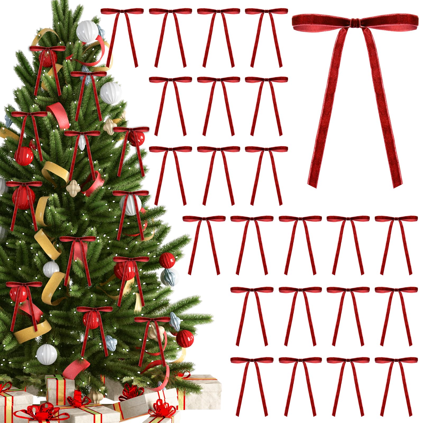 Klassieke rode strikken, perfecte kerststrikken voor boom, kerstversieringsstrikken, binnen en buiten, verschillende maten beschikbaar (L