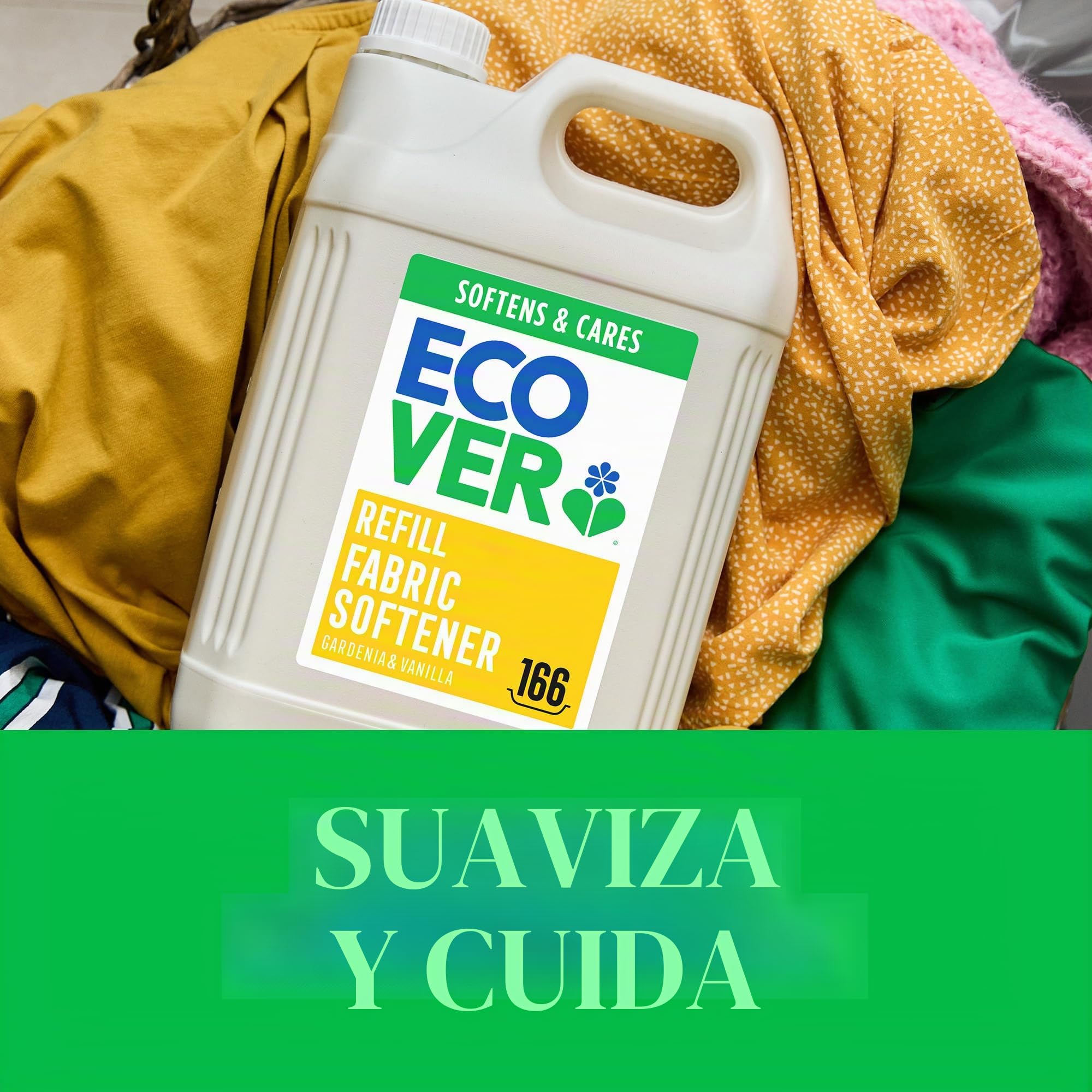 Ecover Recambio suavizante de telas, acondicionador de tela, aroma fresco de gardenia y vainilla, suaviza y cuida tu ropa, 5 litros