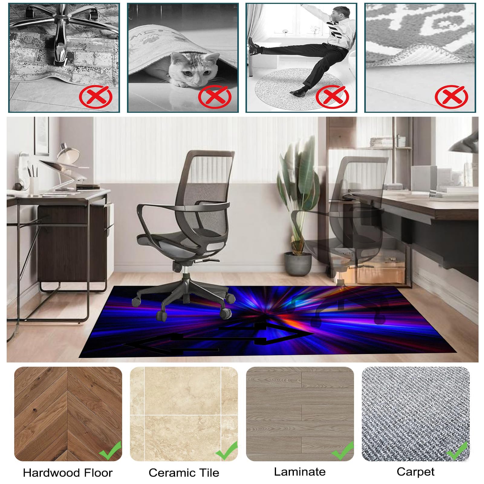Alfombra para Silla Gaming, Protector Suelo con Ruedas, 120 x 160 cm Oficina Protector de Suelo, Alfombras para Sillas, Alfombra Silla Escritorio, Tapete de Protección para Madera/Baldosas