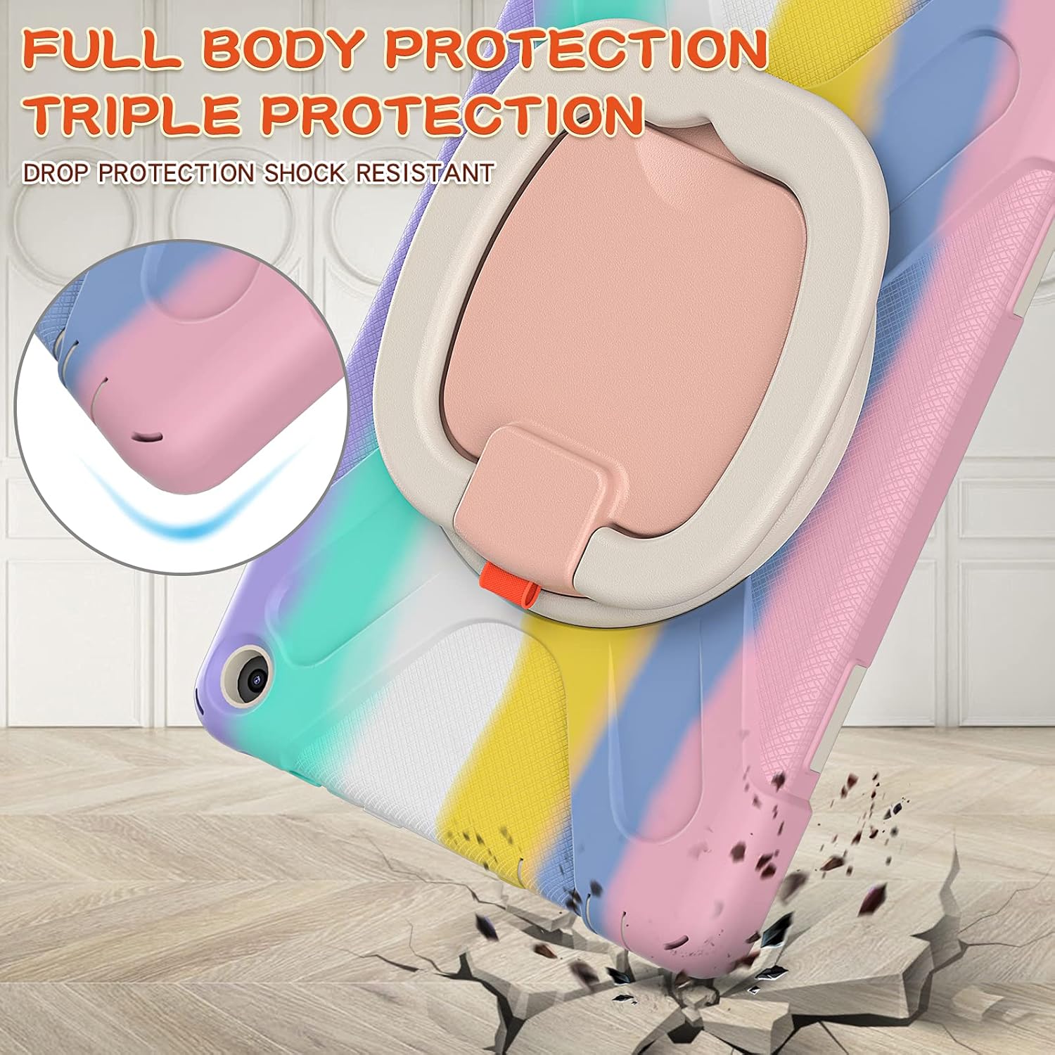 360 ° Rotation Portable Case for Fire HD 10 & 10 Plus Tablet（11th Generation, 2021 Release Rugged Case Rotating Stand Hand Strap Shoulder Carrying Strap Outdoor Cover (Colourful Pink)