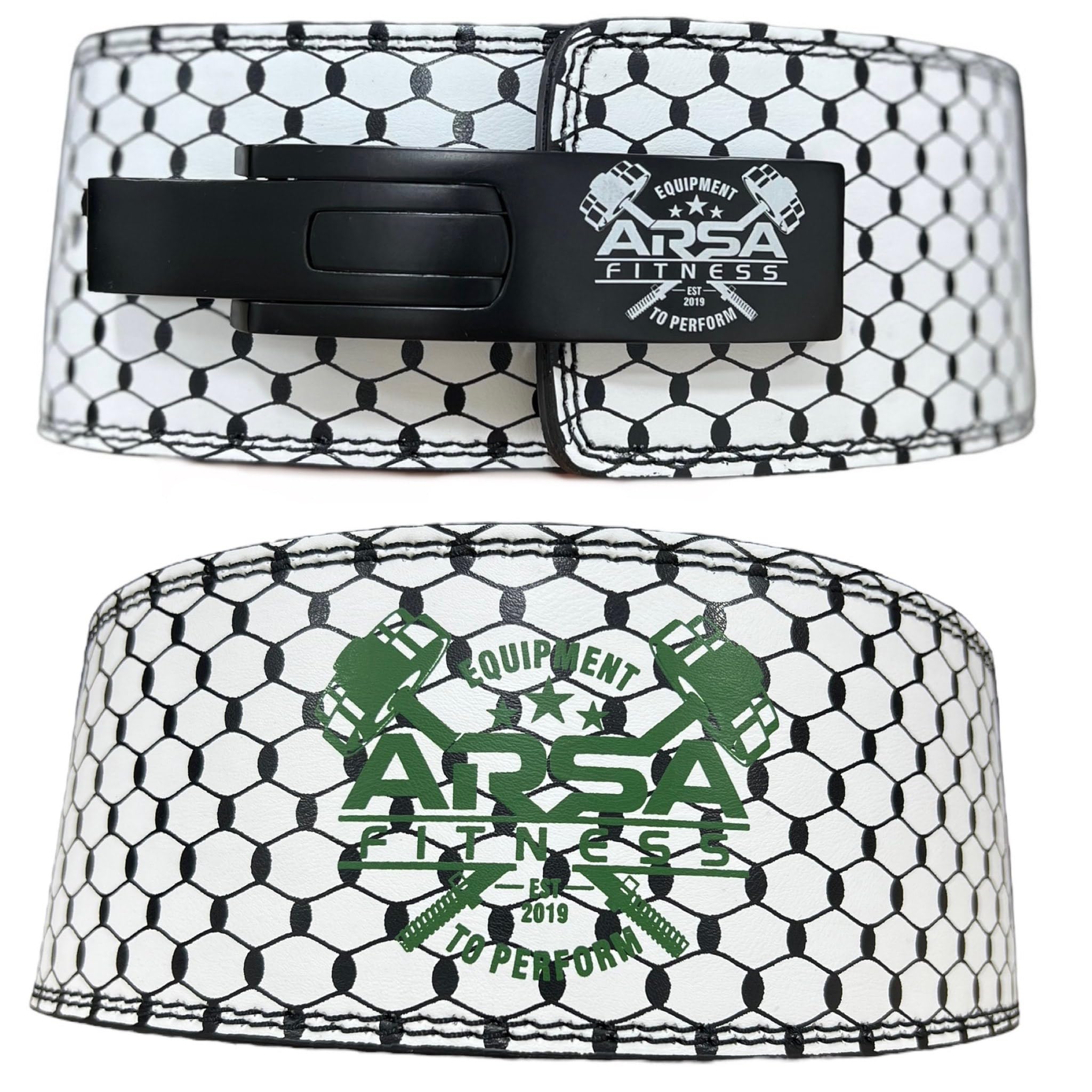 Arsa FitnessWeightlifting Adjustable Buckle Belt for Men & Women Real Cow Hide Leather for Powerlifting Back Support Workout Deadlifts Squats 10MM Thickness 4" Width - Kufiya Print