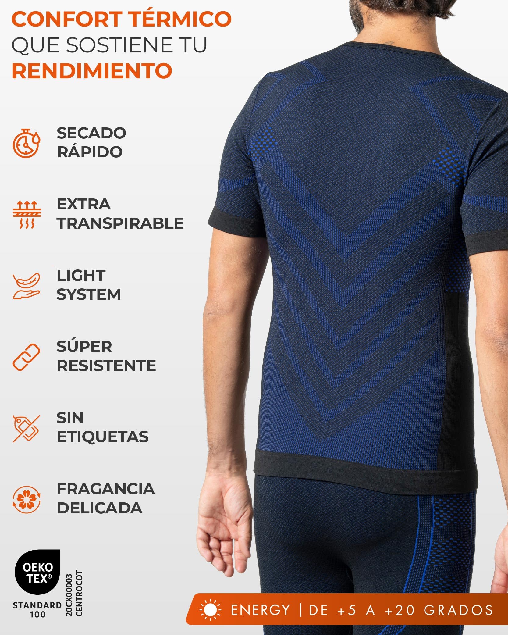 Risalti Camiseta Termica Hombre Manga Corta Energy - Camiseta Manga Corta Hombre Elástica y Transpirable, Ropa Interior Hombre, Camiseta Interior Hombre Sin Costuras - Made in Italy
