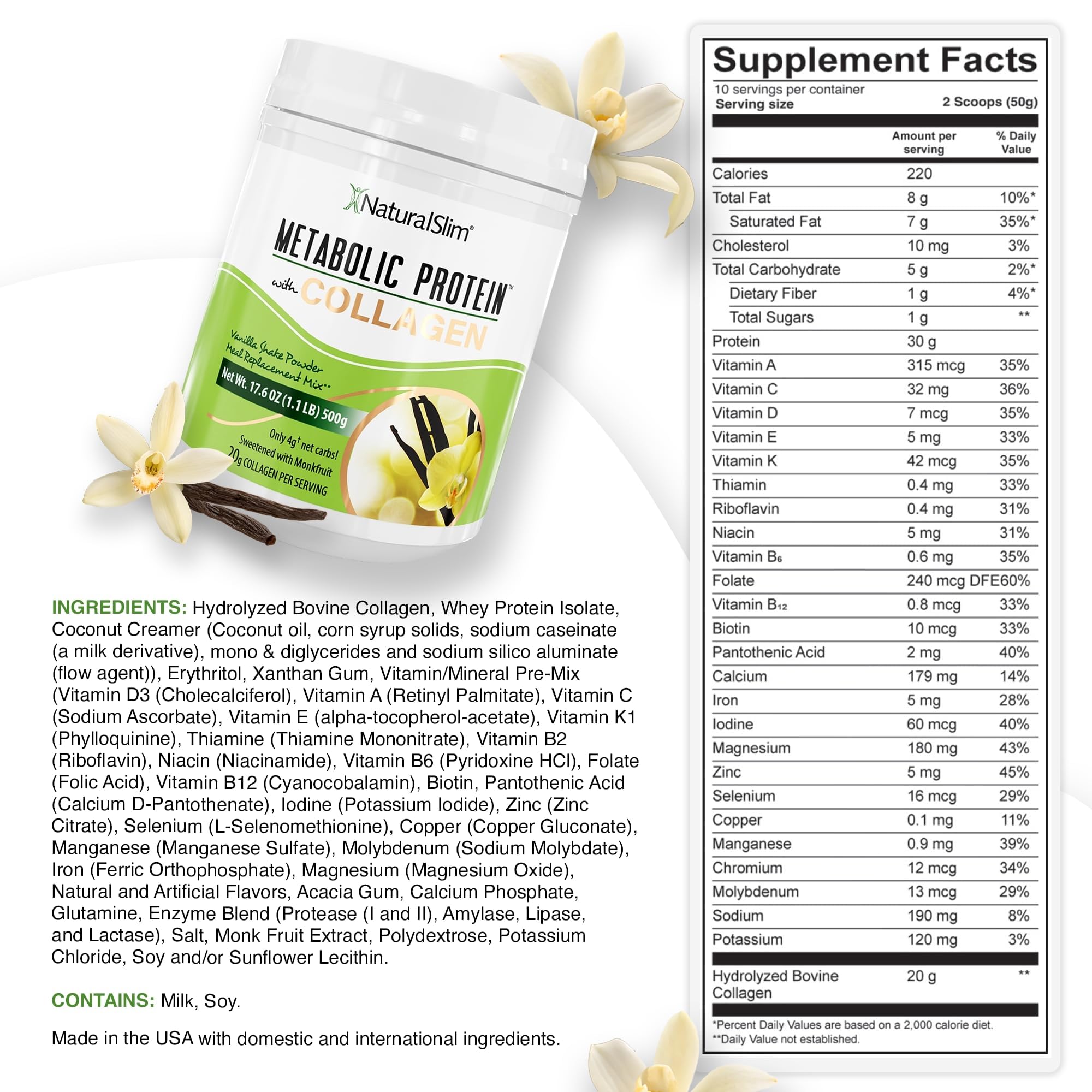 NaturalSlim Metabolic Protein Collagen Peptides Shake, Vanilla, 17.06 oz — Amazon image 3