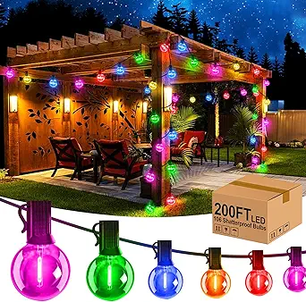 200FT Outdoor String Lights, Outside Patio Lights 104 Shatterproof G40 Bulbs Waterproof LED String Lights UL Listed Connectable Hanging Lights for Yard Porch Balcony Christmas Party (Multicolor)