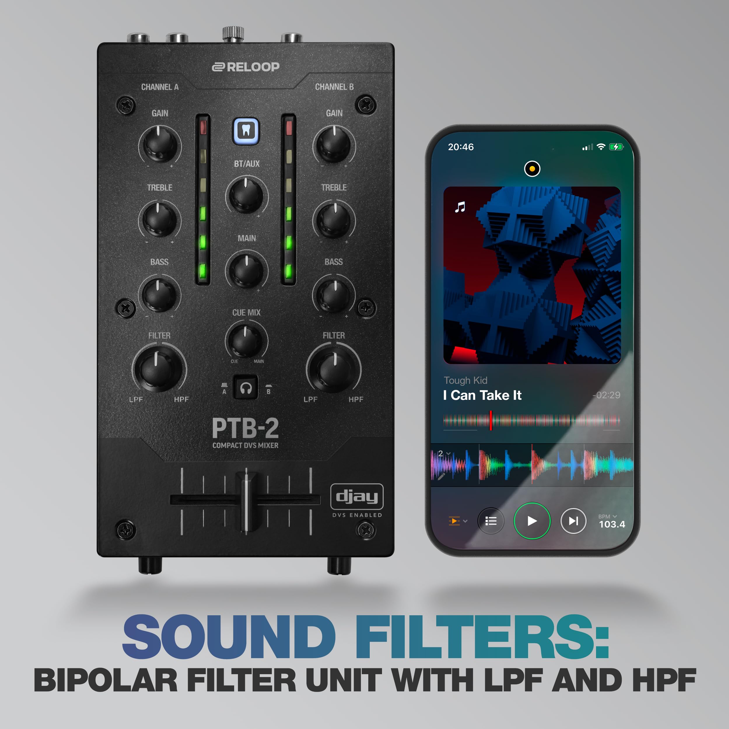 Reloop PTB-2 - Mixer DJ compatto e mobile 2+1 canali