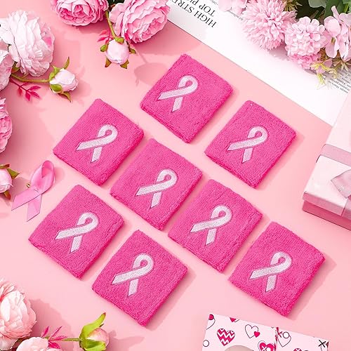 Miniatura 8 de Leyndo 100 muñequeras de cinta rosa para concientización sobre el cáncer de mama, muñequeras para gimnasia, deportes, muñequeras de algodón,